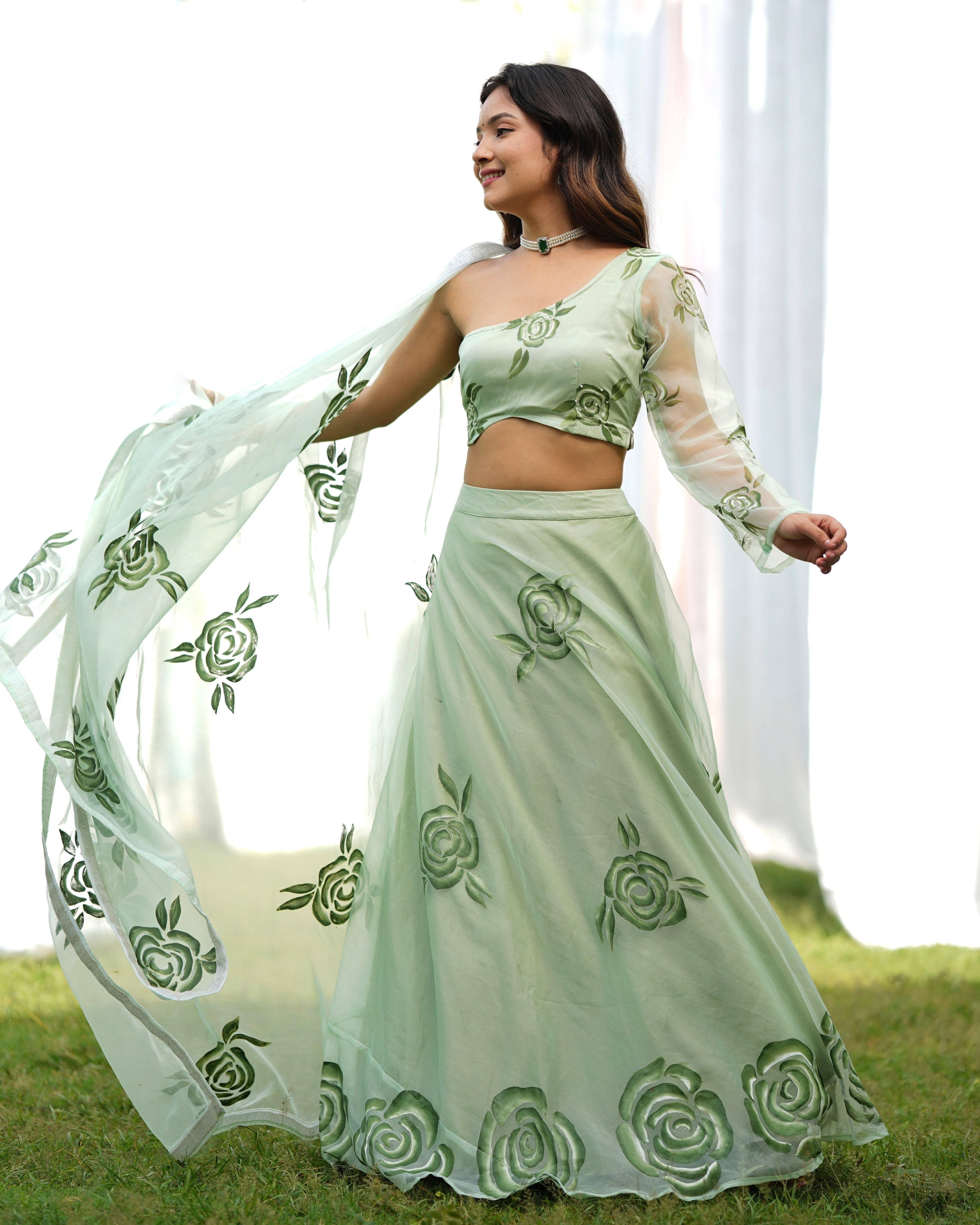 Raina Handpainted Organza Lehenga Set