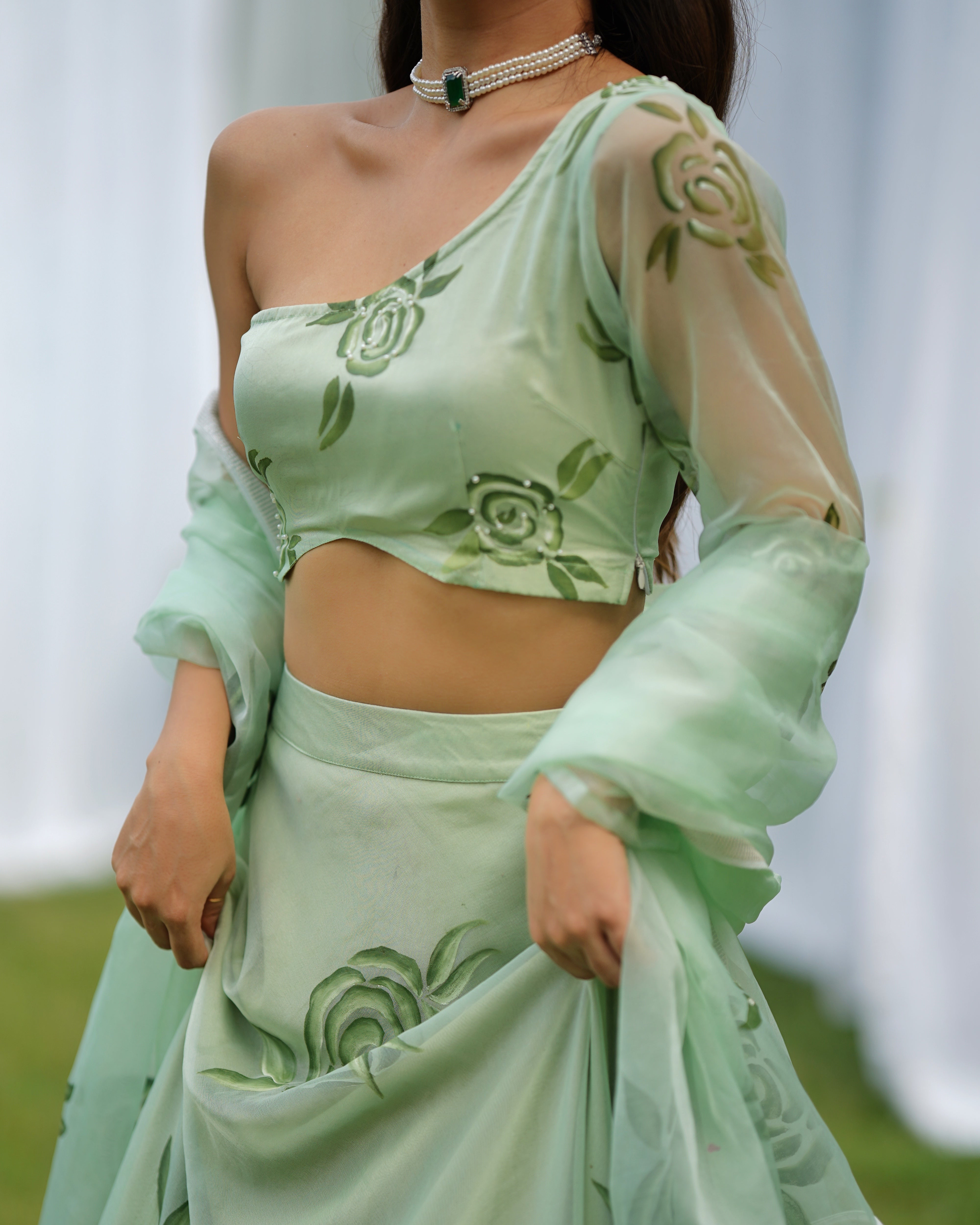 Raina Handpainted Organza Lehenga Set