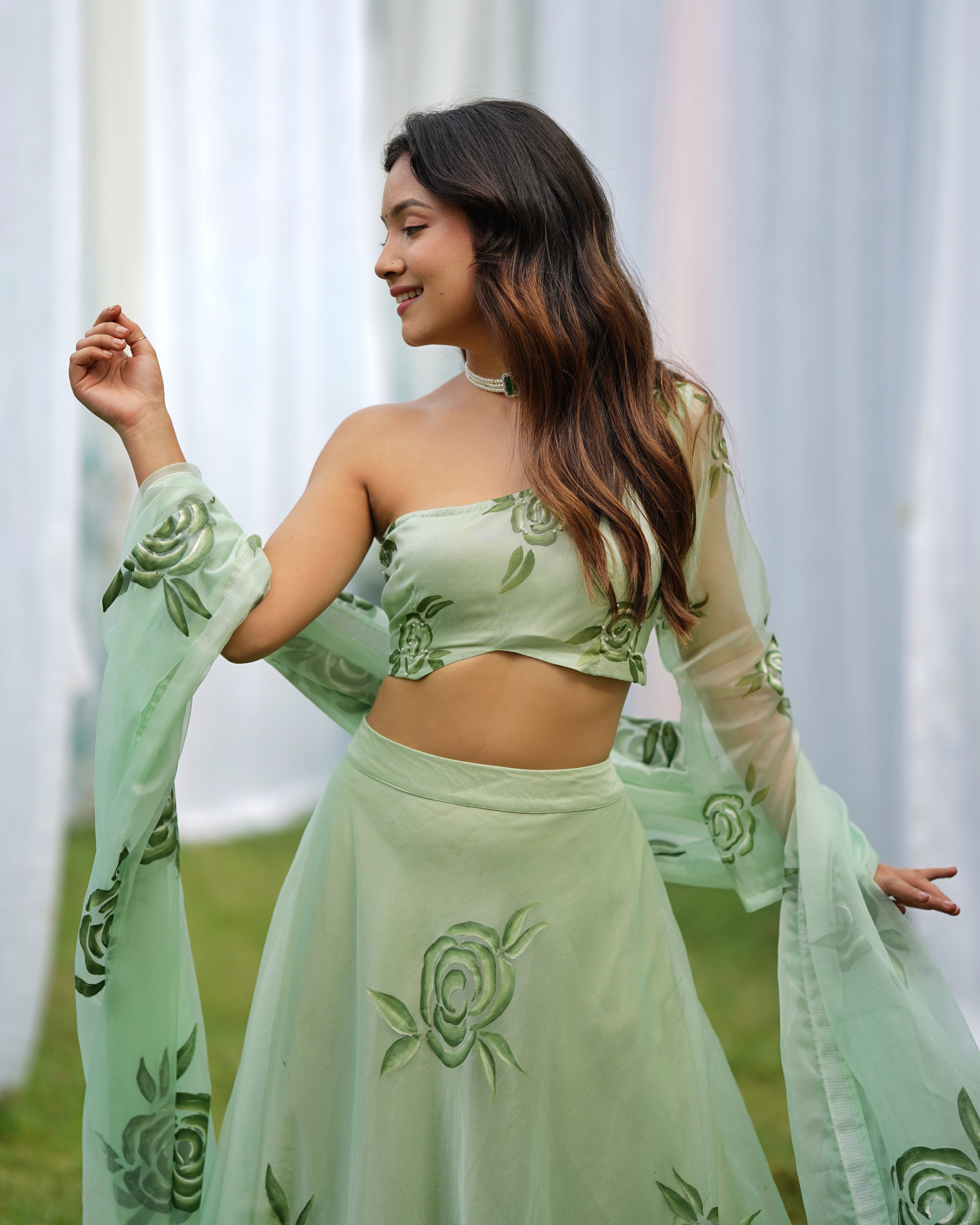 Raina Handpainted Organza Lehenga Set