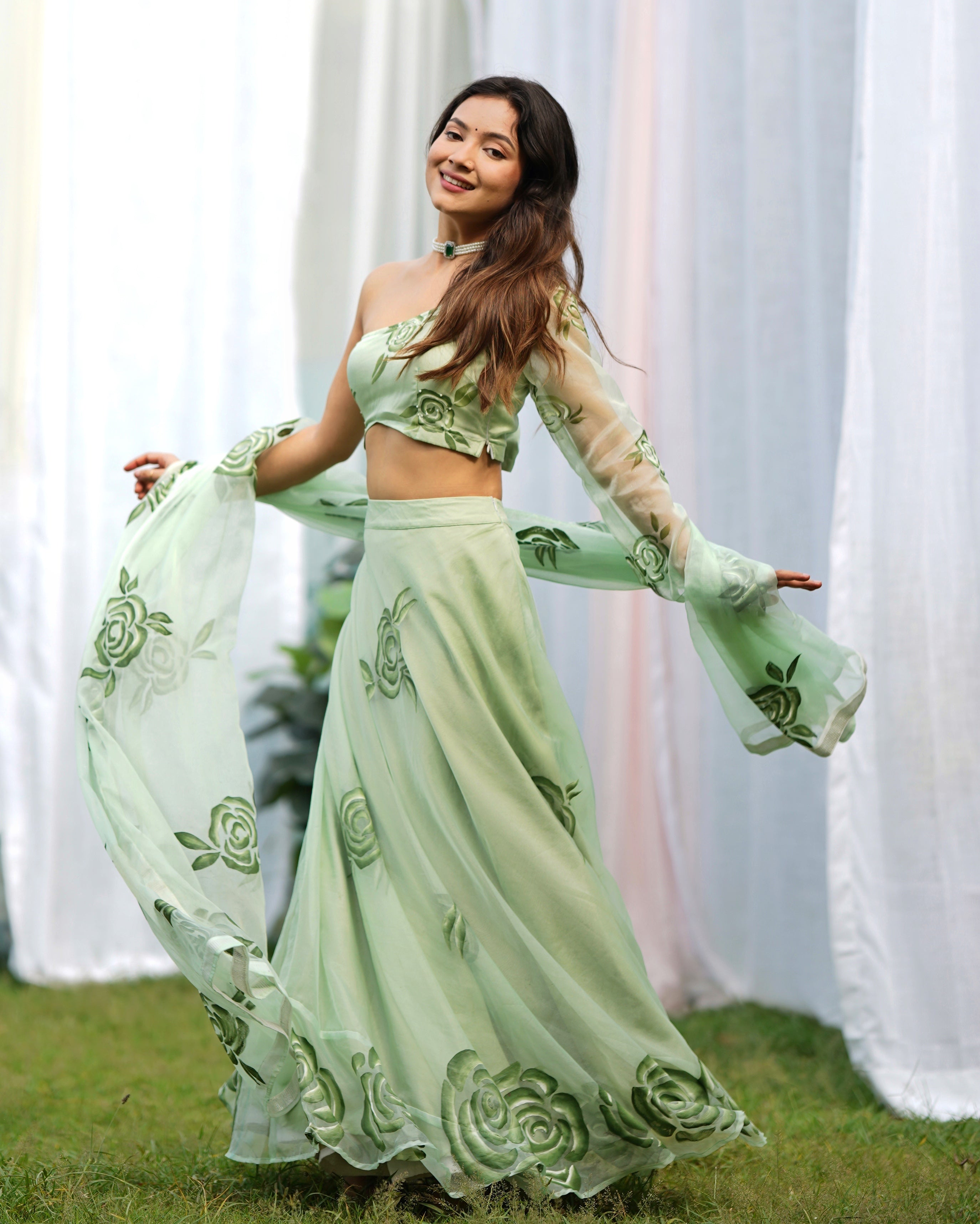 Raina Handpainted Organza Lehenga Set