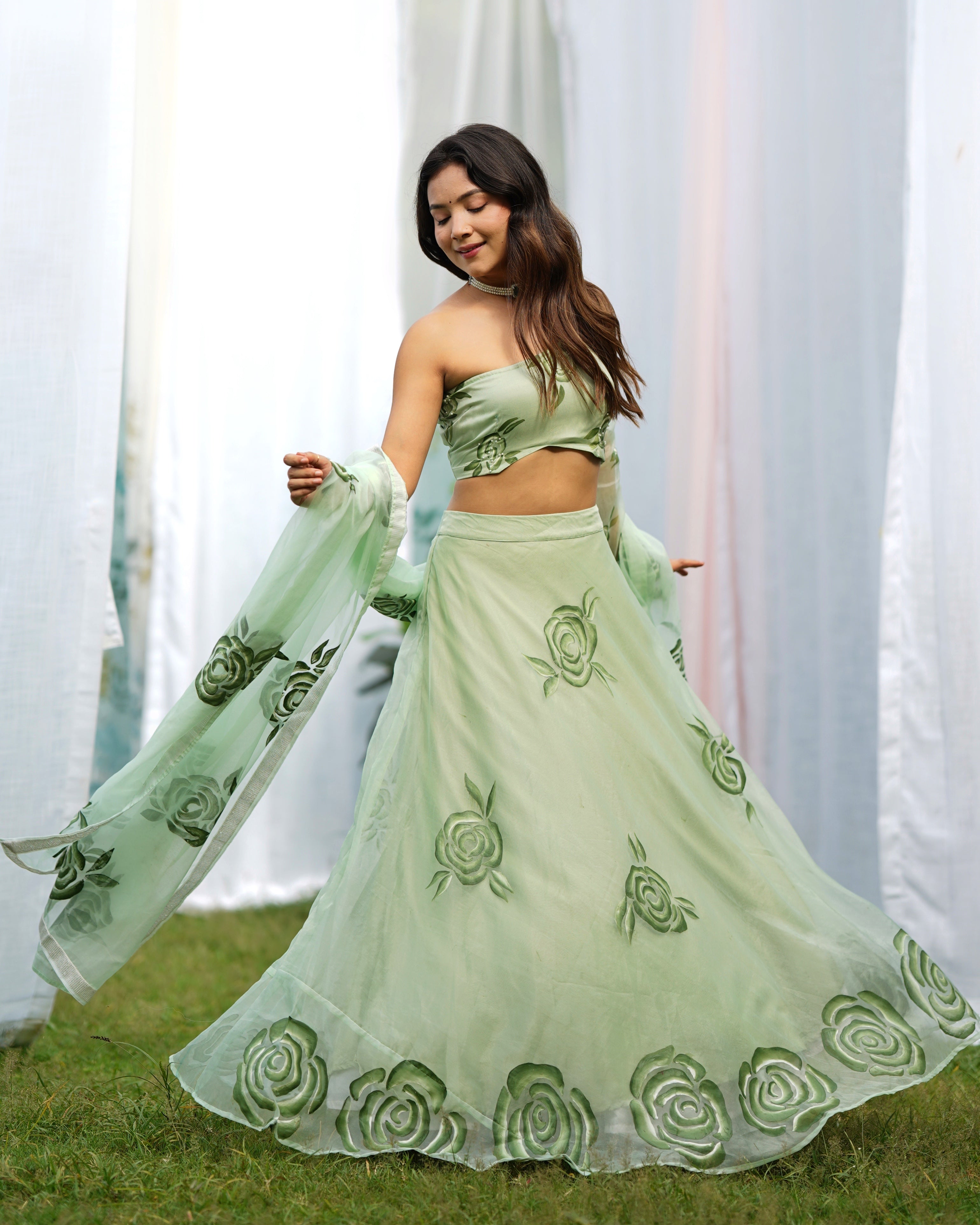 Raina Handpainted Organza Lehenga Set