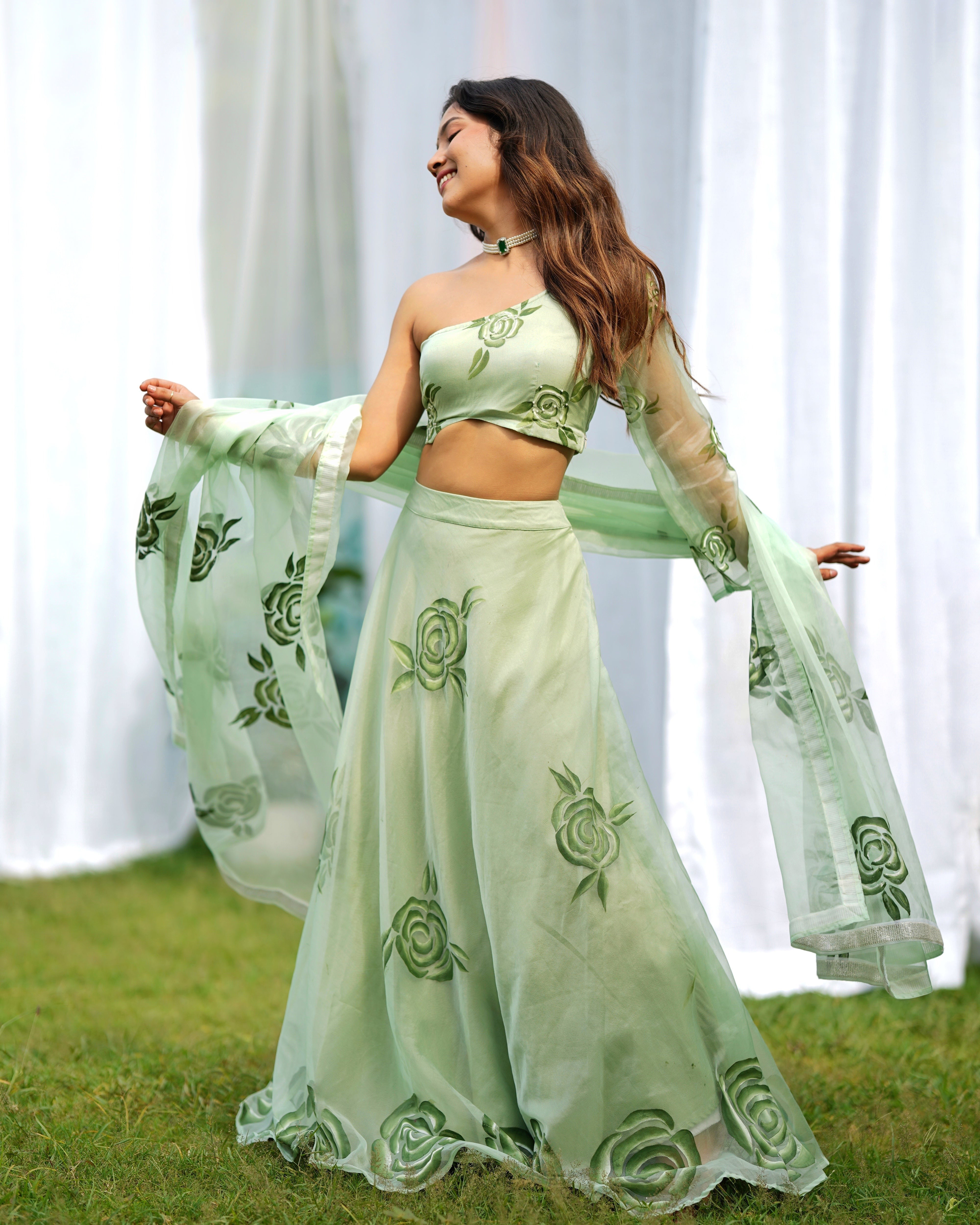Raina Handpainted Organza Lehenga Set