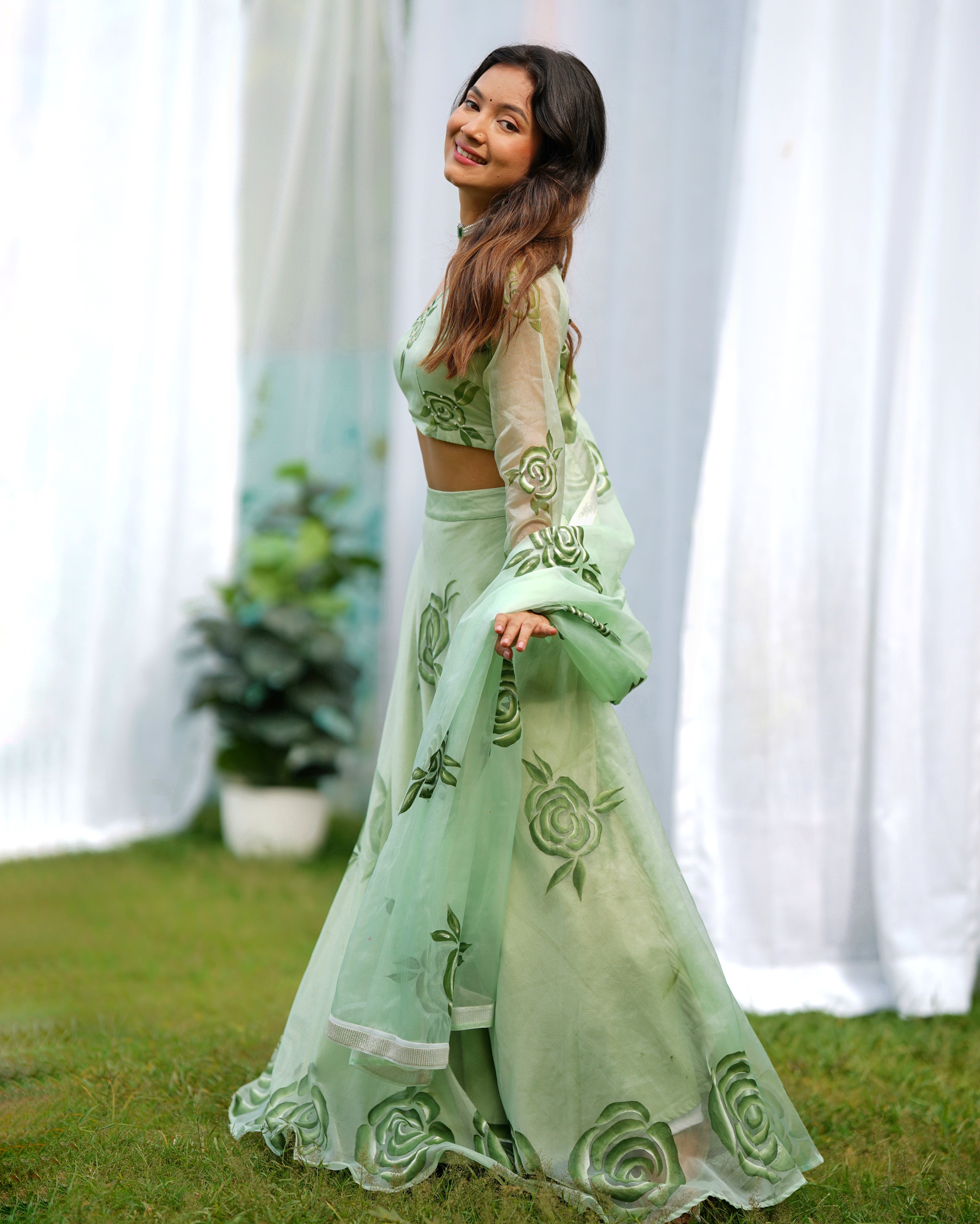 Raina Handpainted Organza Lehenga Set