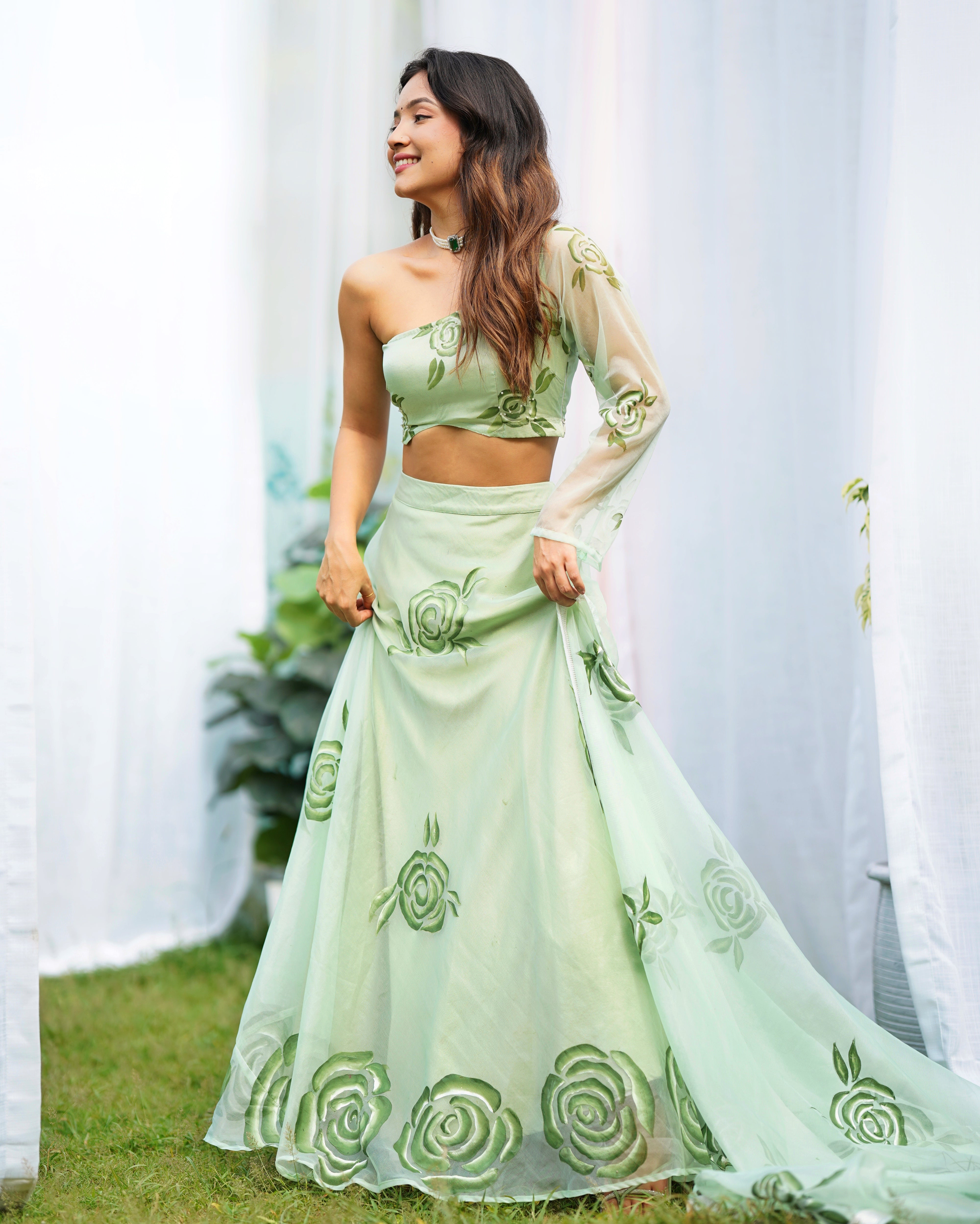 Raina Handpainted Organza Lehenga Set