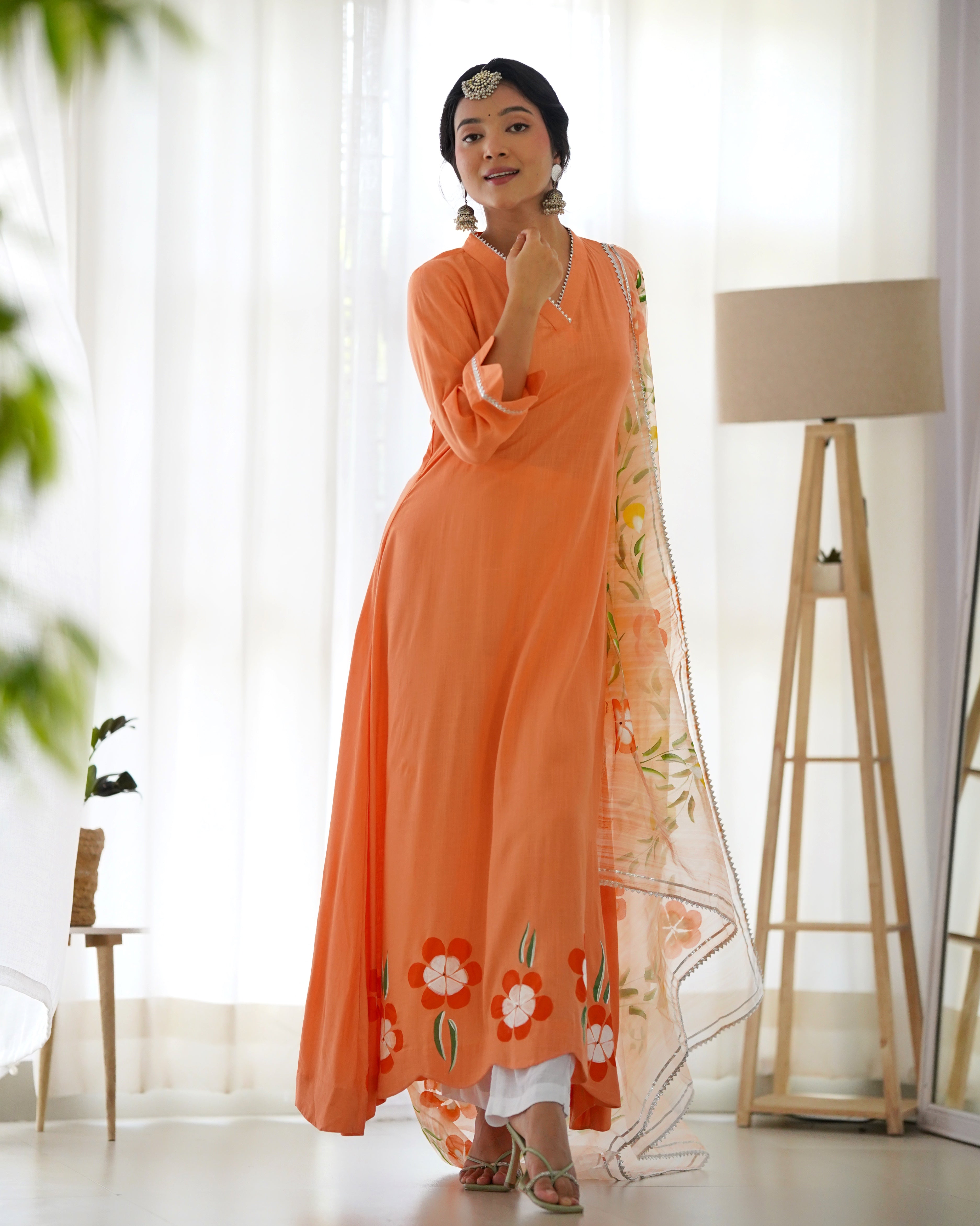 Uma Orange Handpainted Suit Set