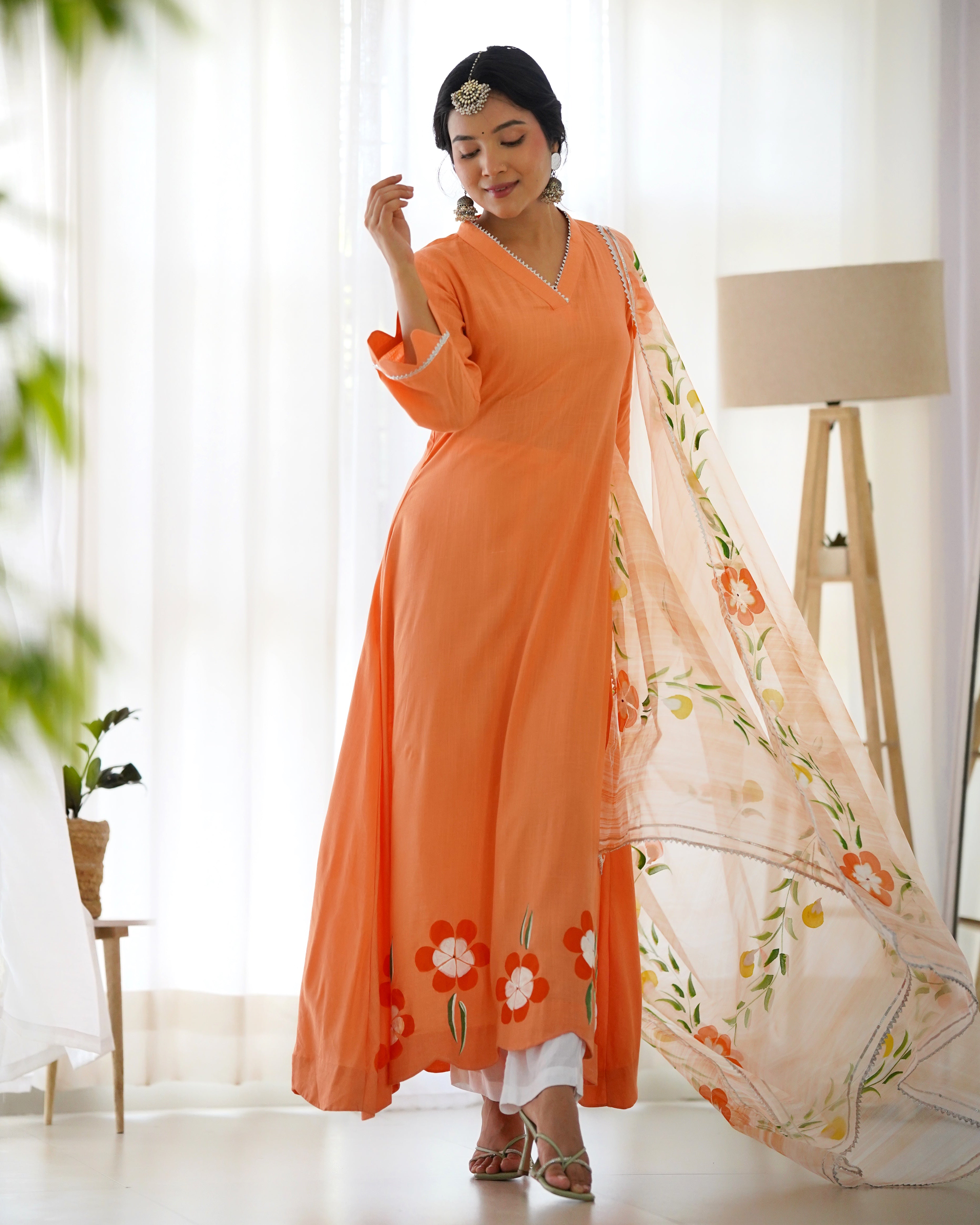 Uma Orange Handpainted Suit Set