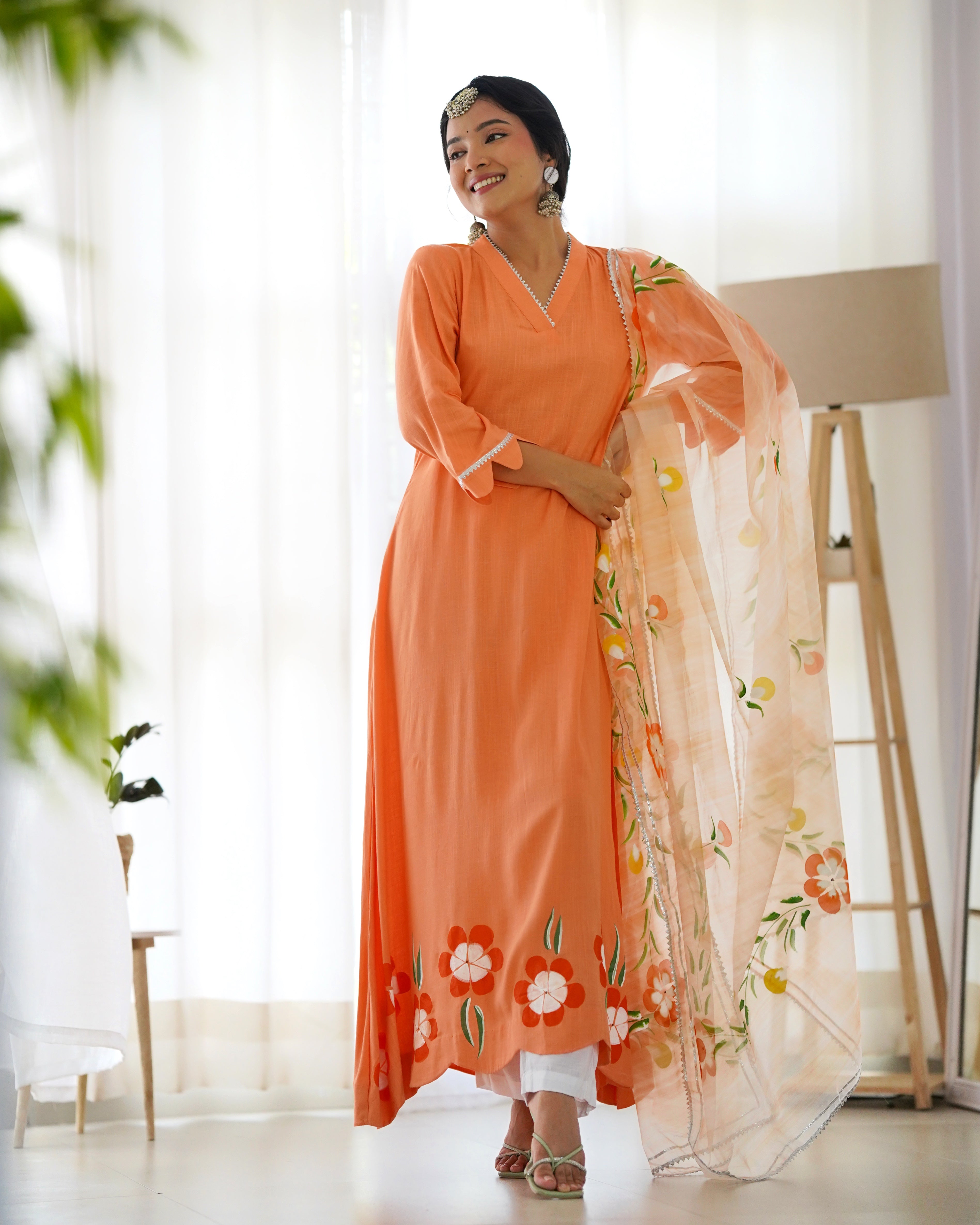 Uma Orange Handpainted Suit Set