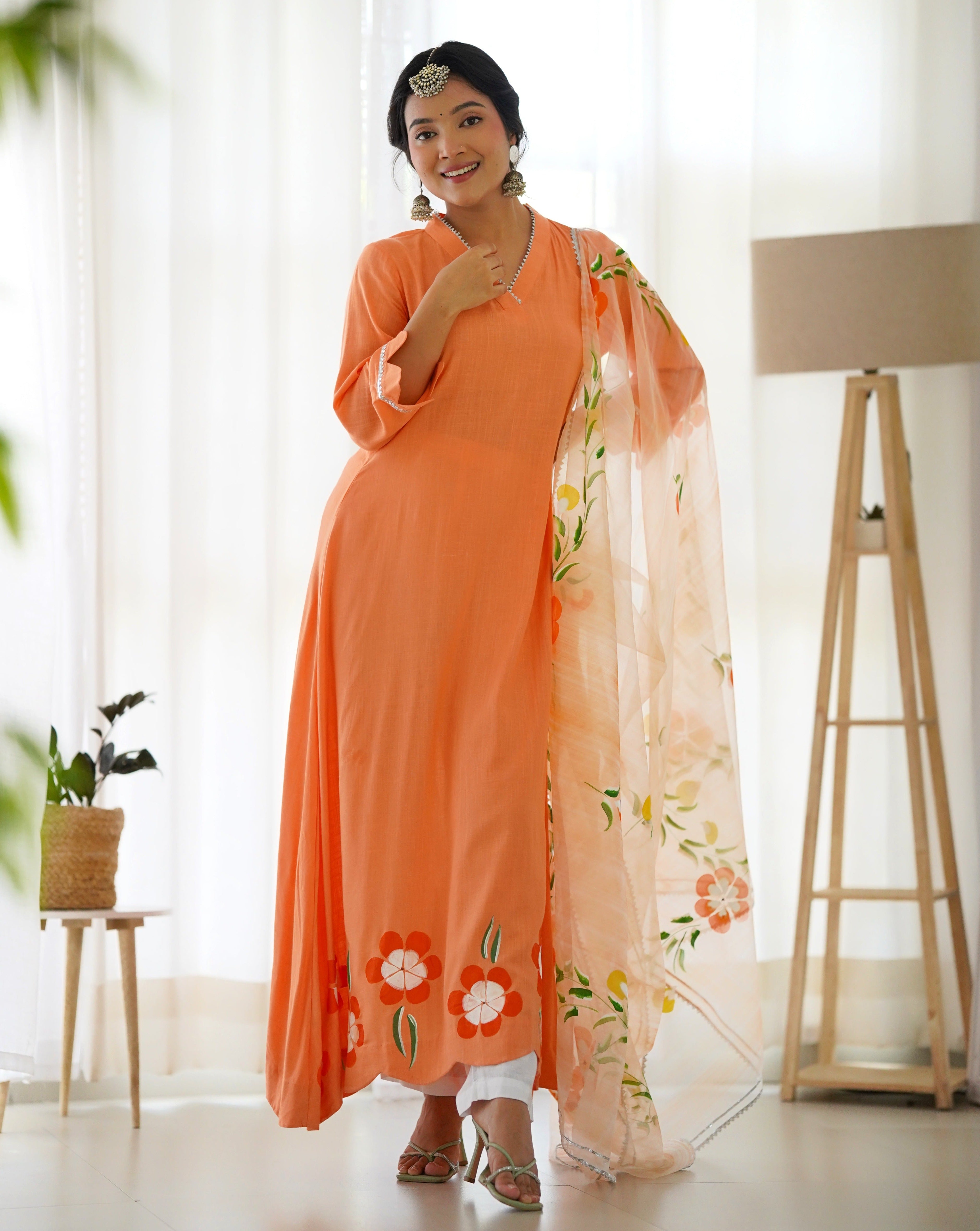 Uma Orange Handpainted Suit Set