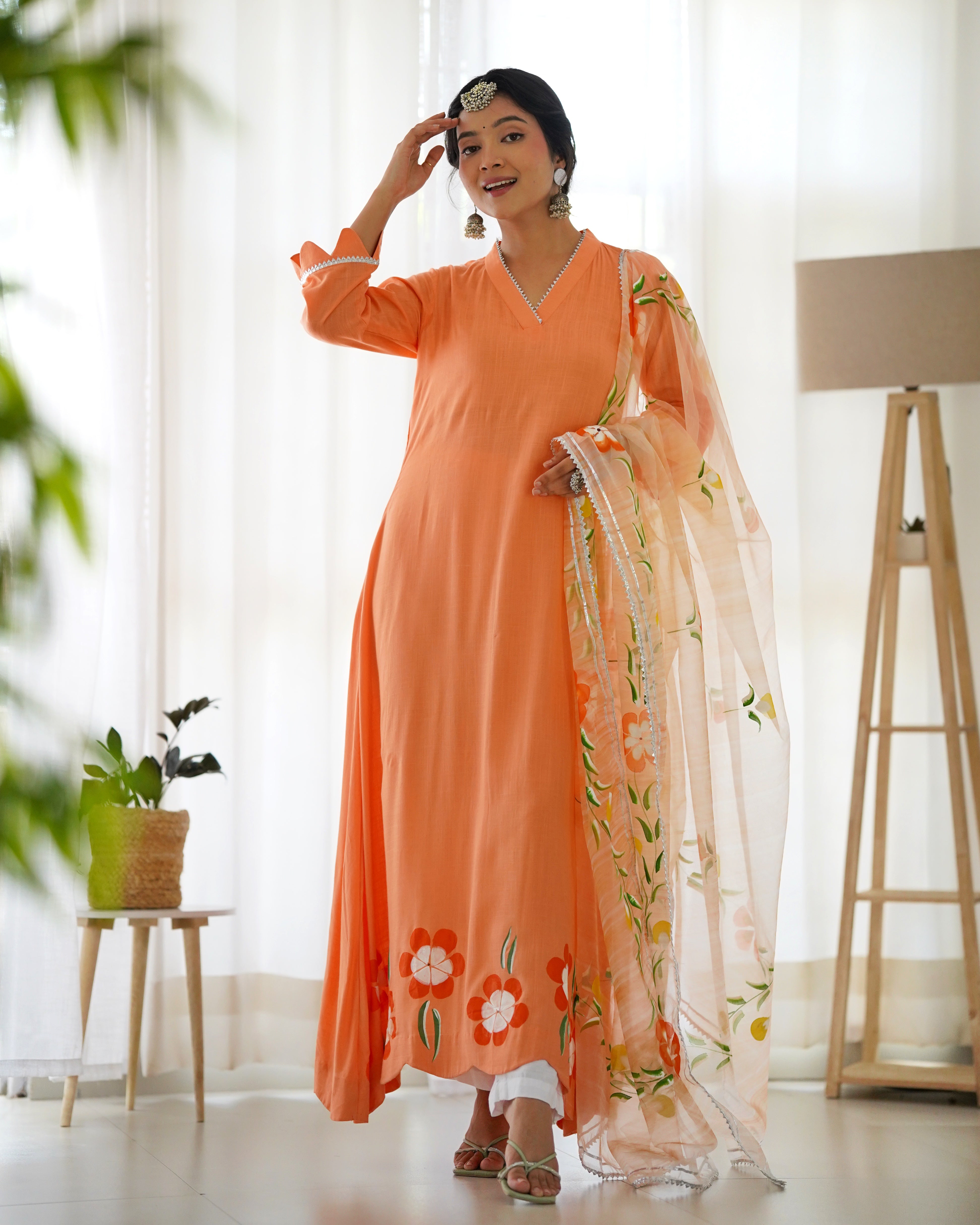 Uma Orange Handpainted Suit Set