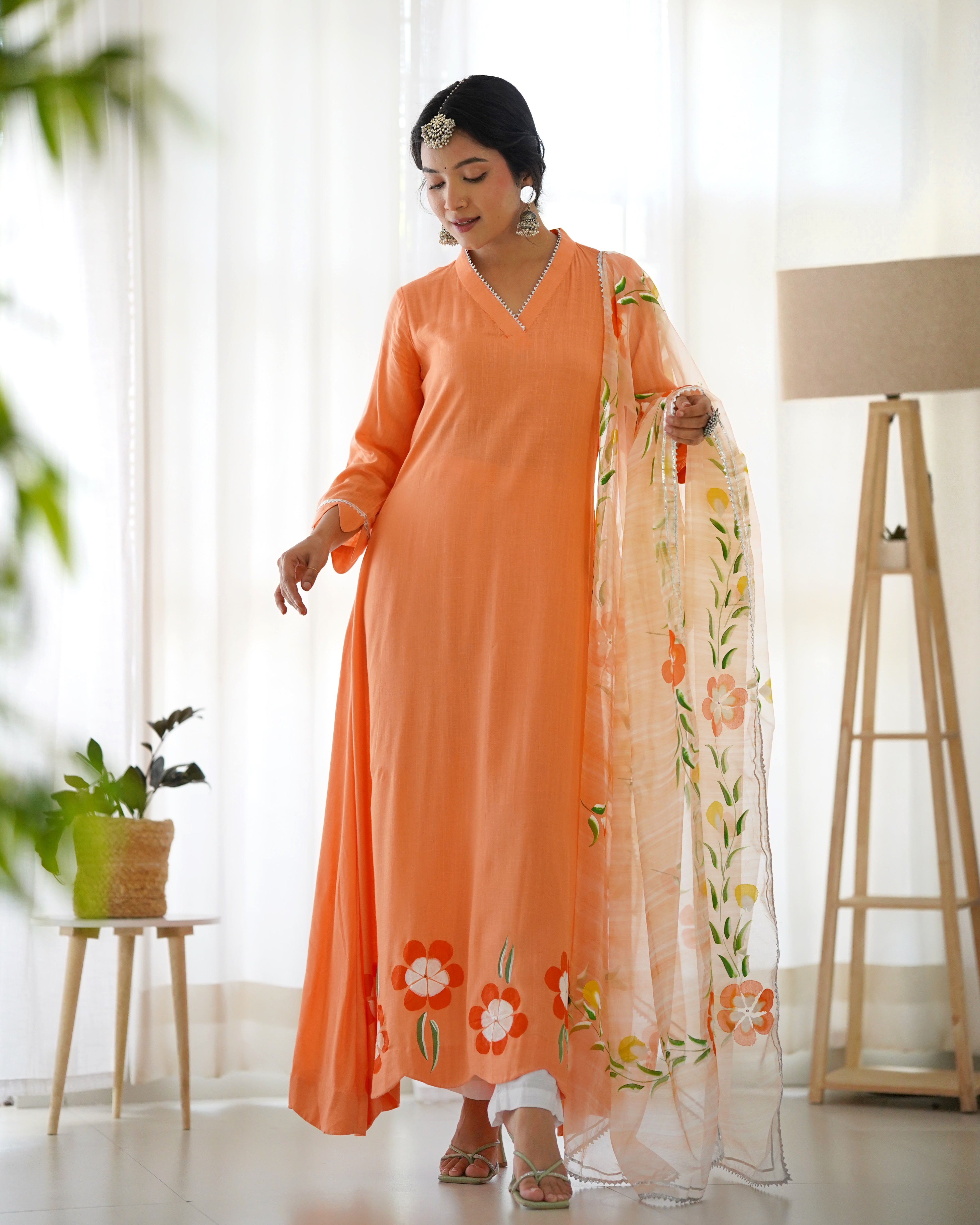 Uma Orange Handpainted Suit Set