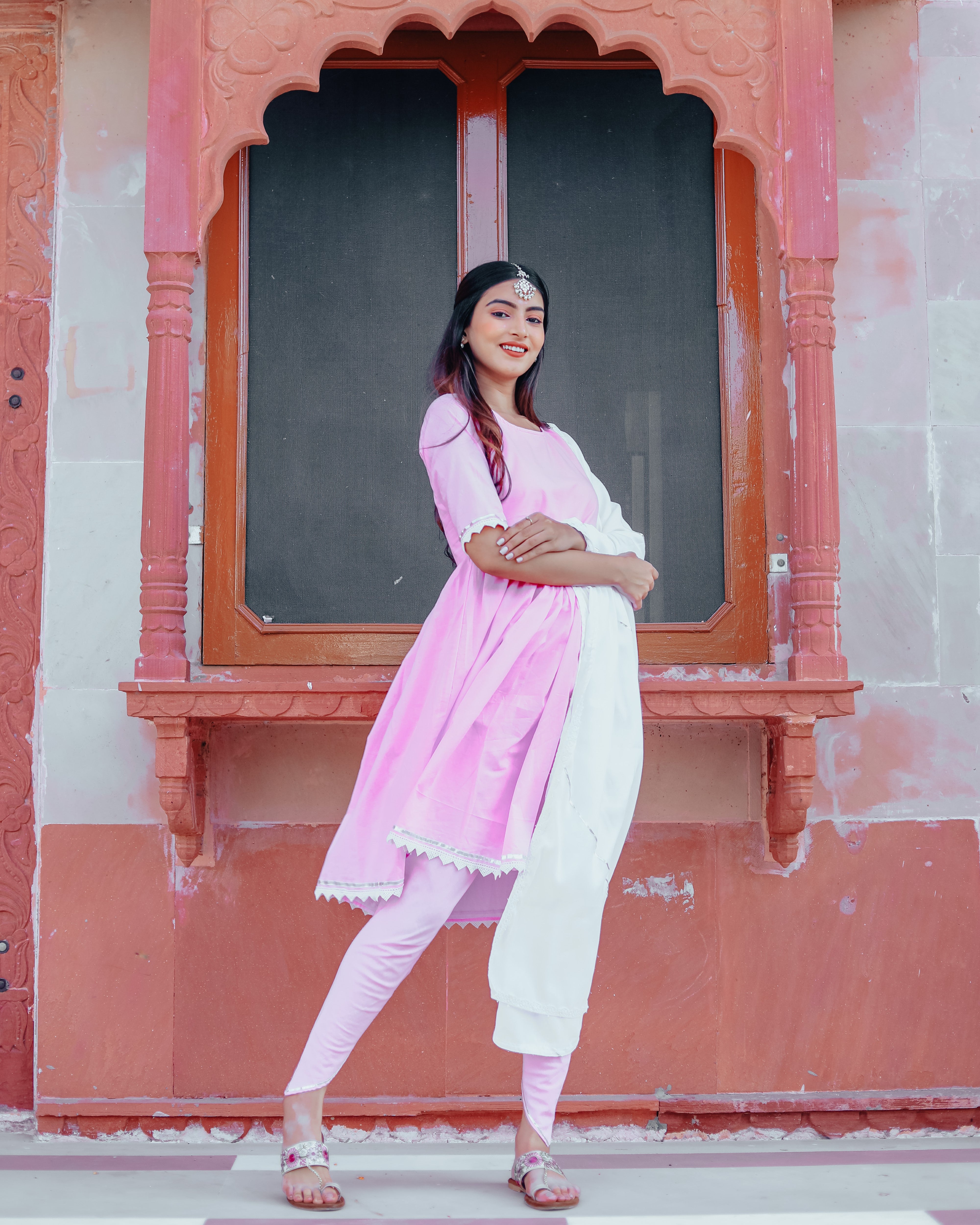 Rose pink Anarkali Set