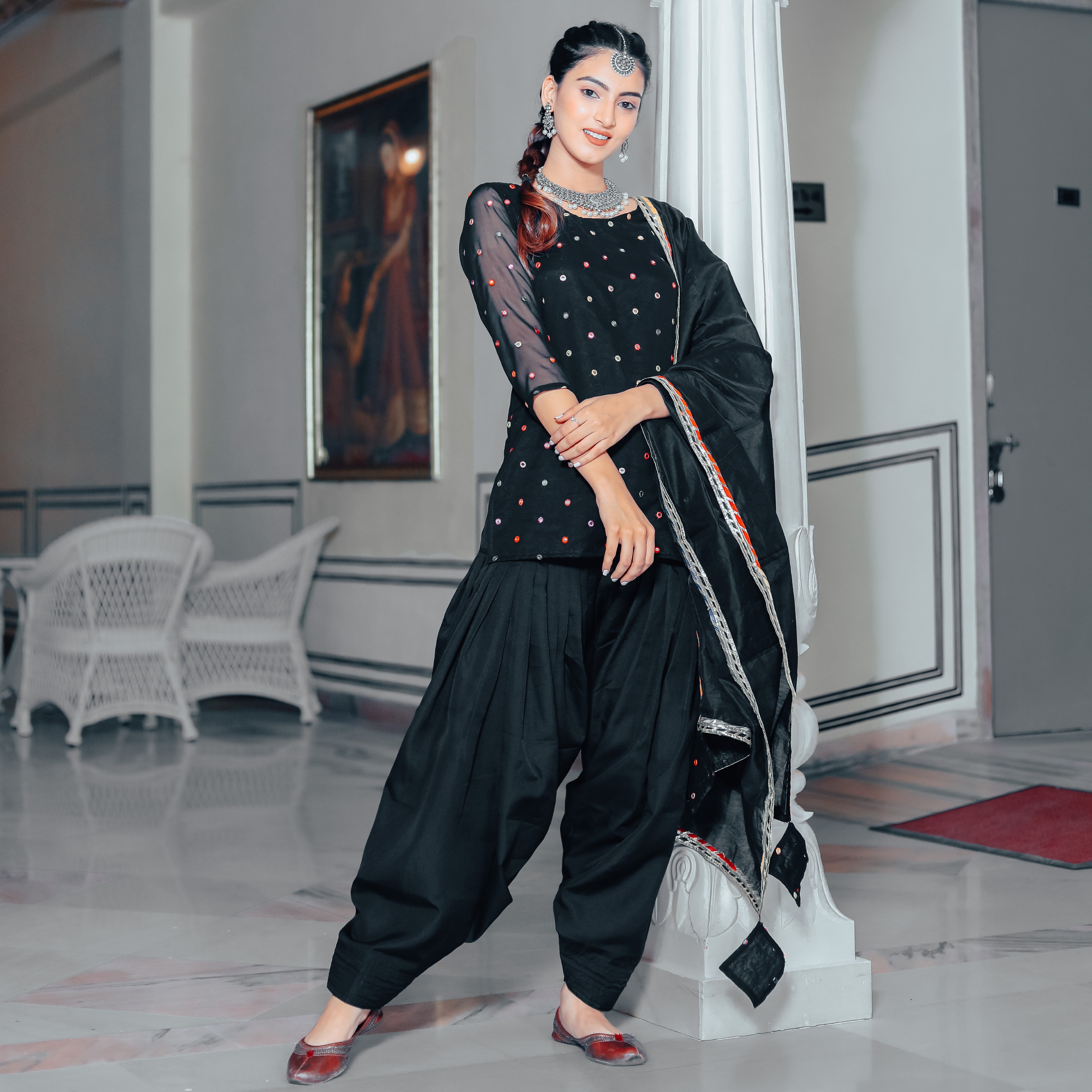 Stone black patiala suit set