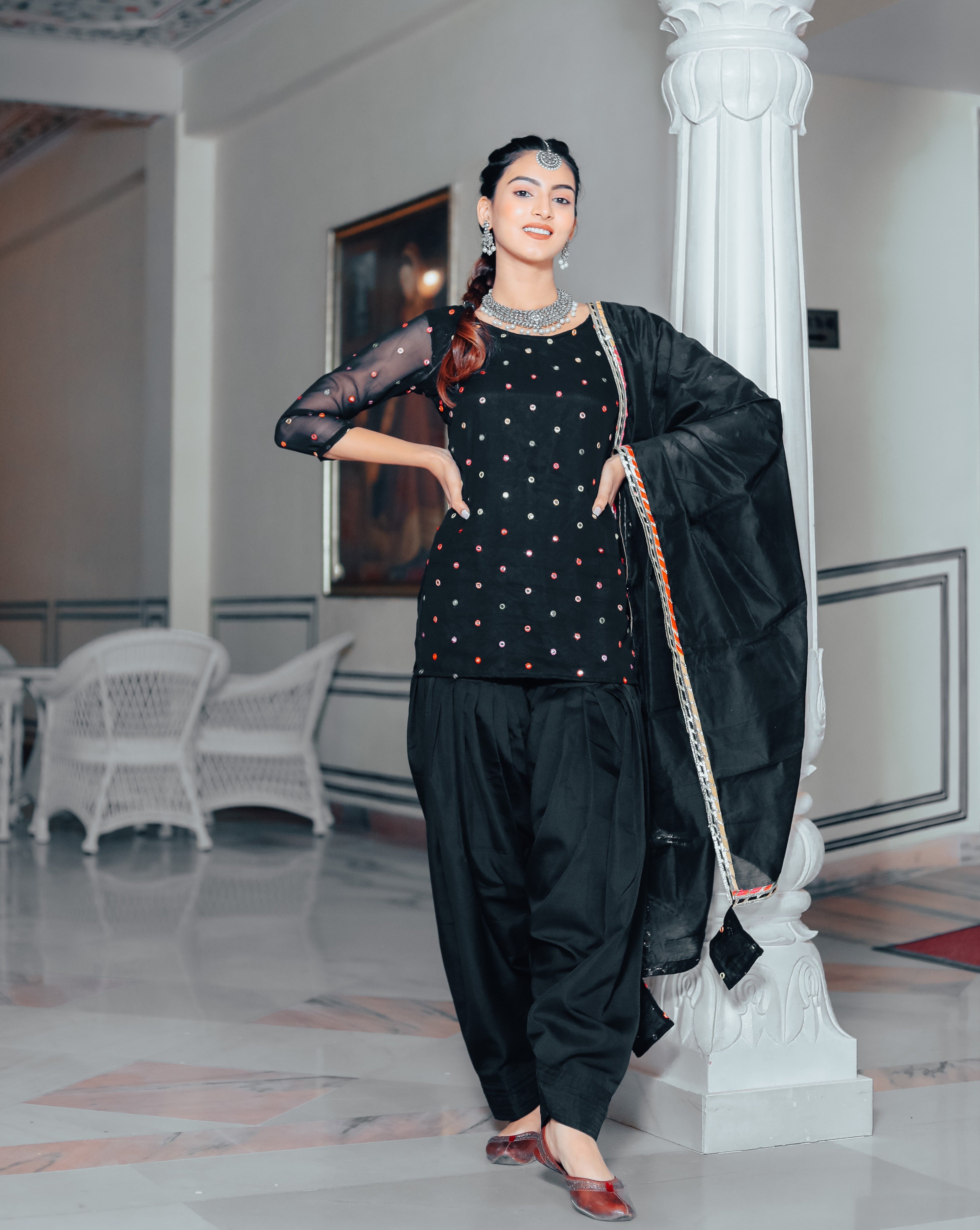Stone black patiala suit set