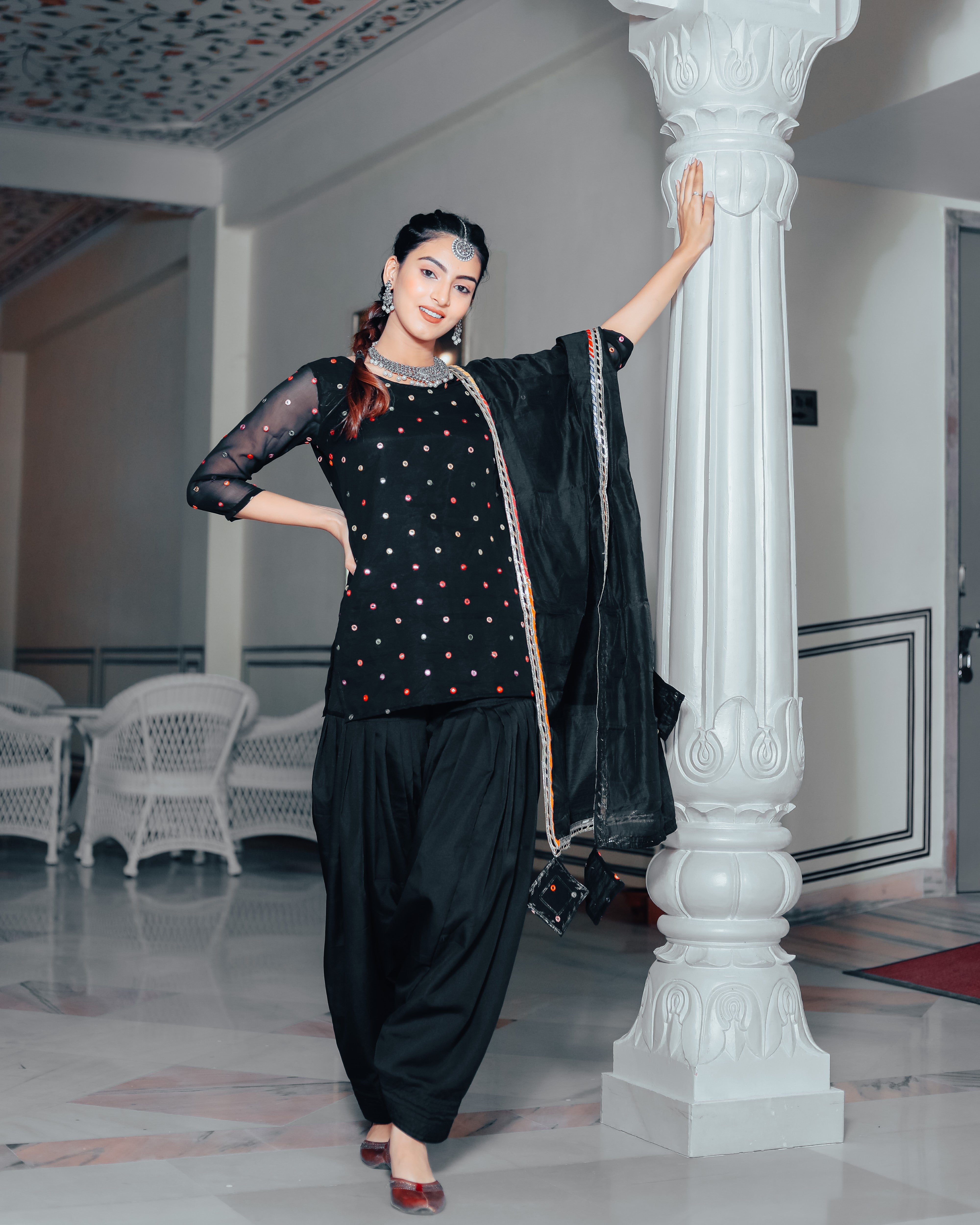 Stone black patiala suit set
