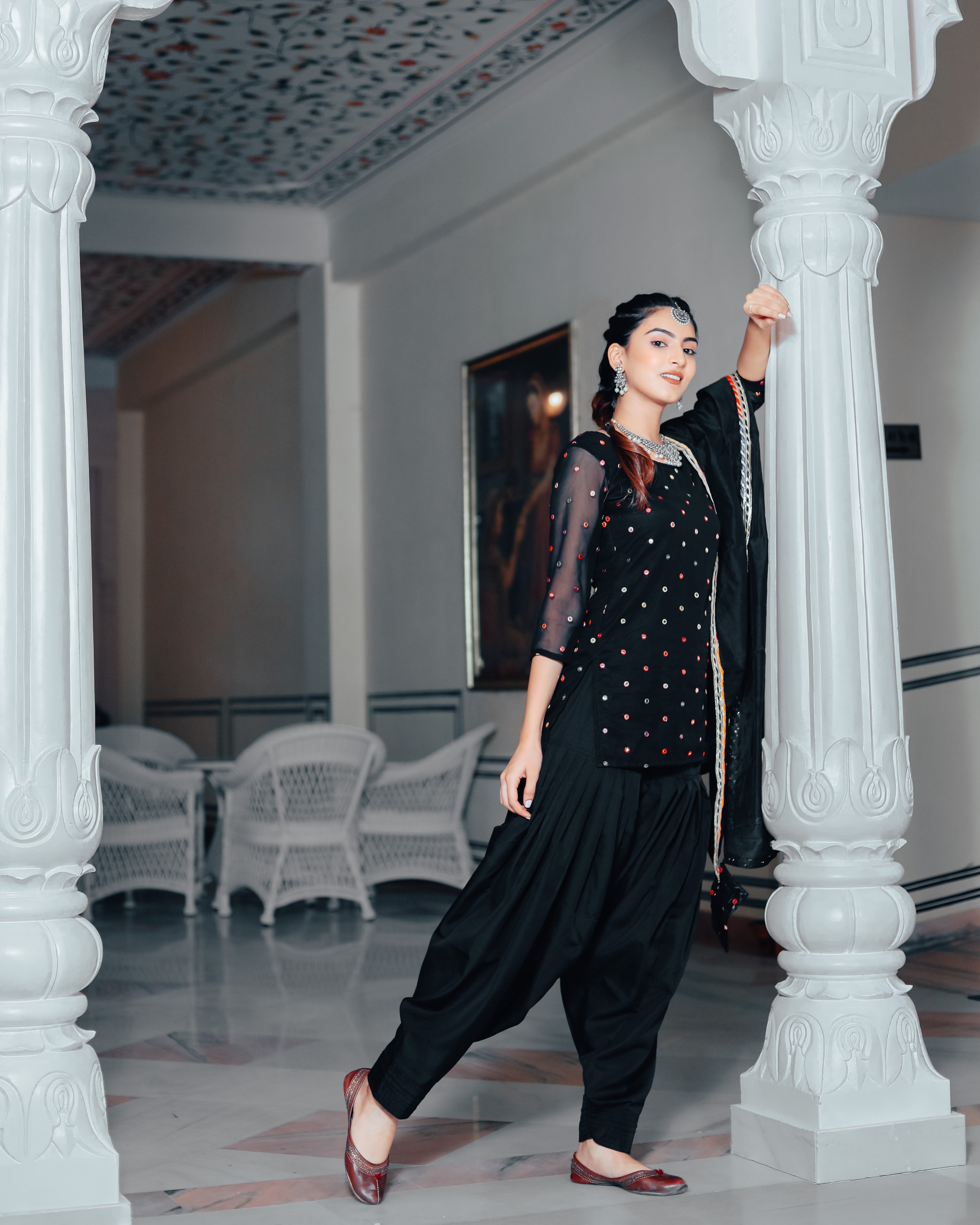 Stone black patiala suit set