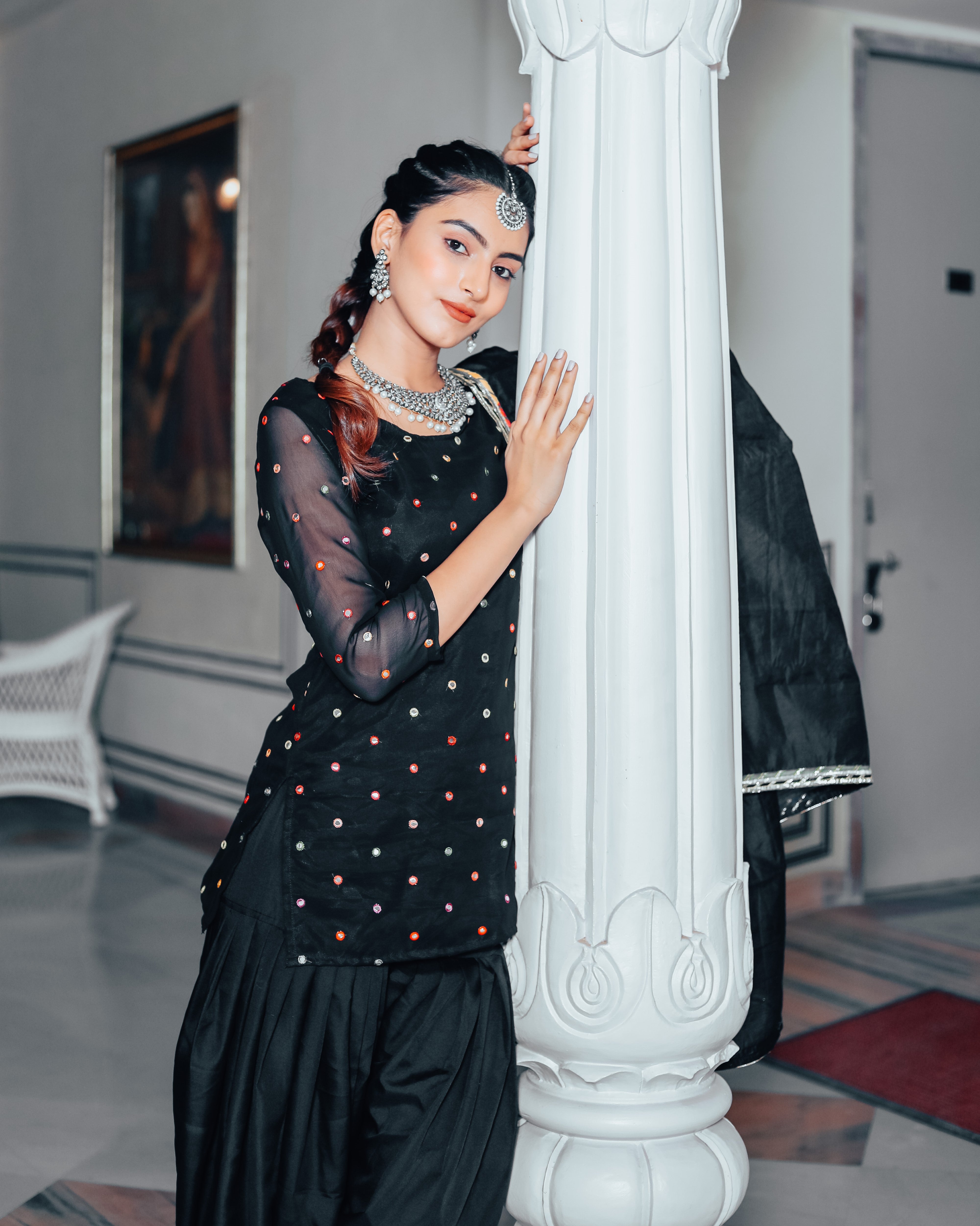 Stone black patiala suit set