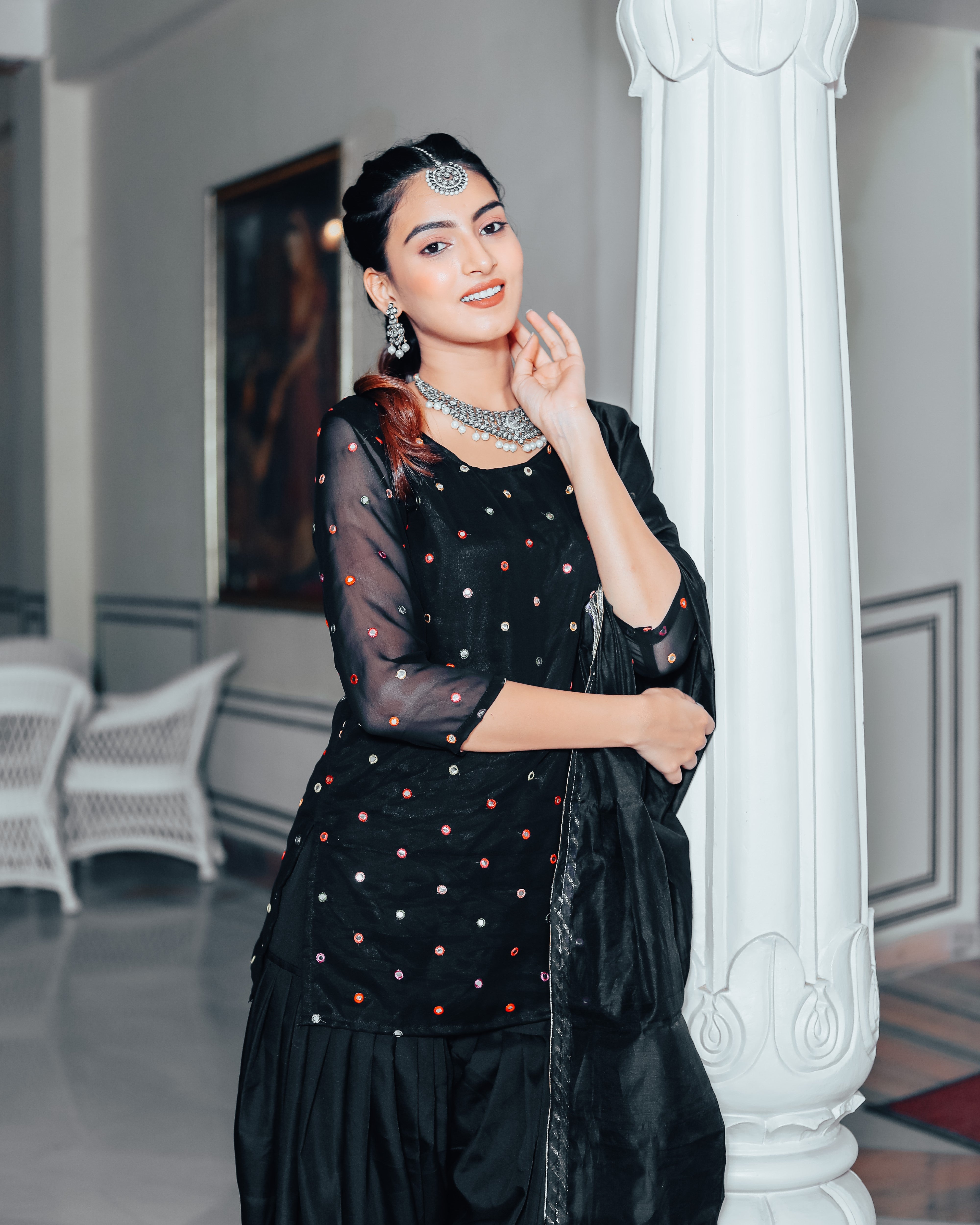 Stone black patiala suit set