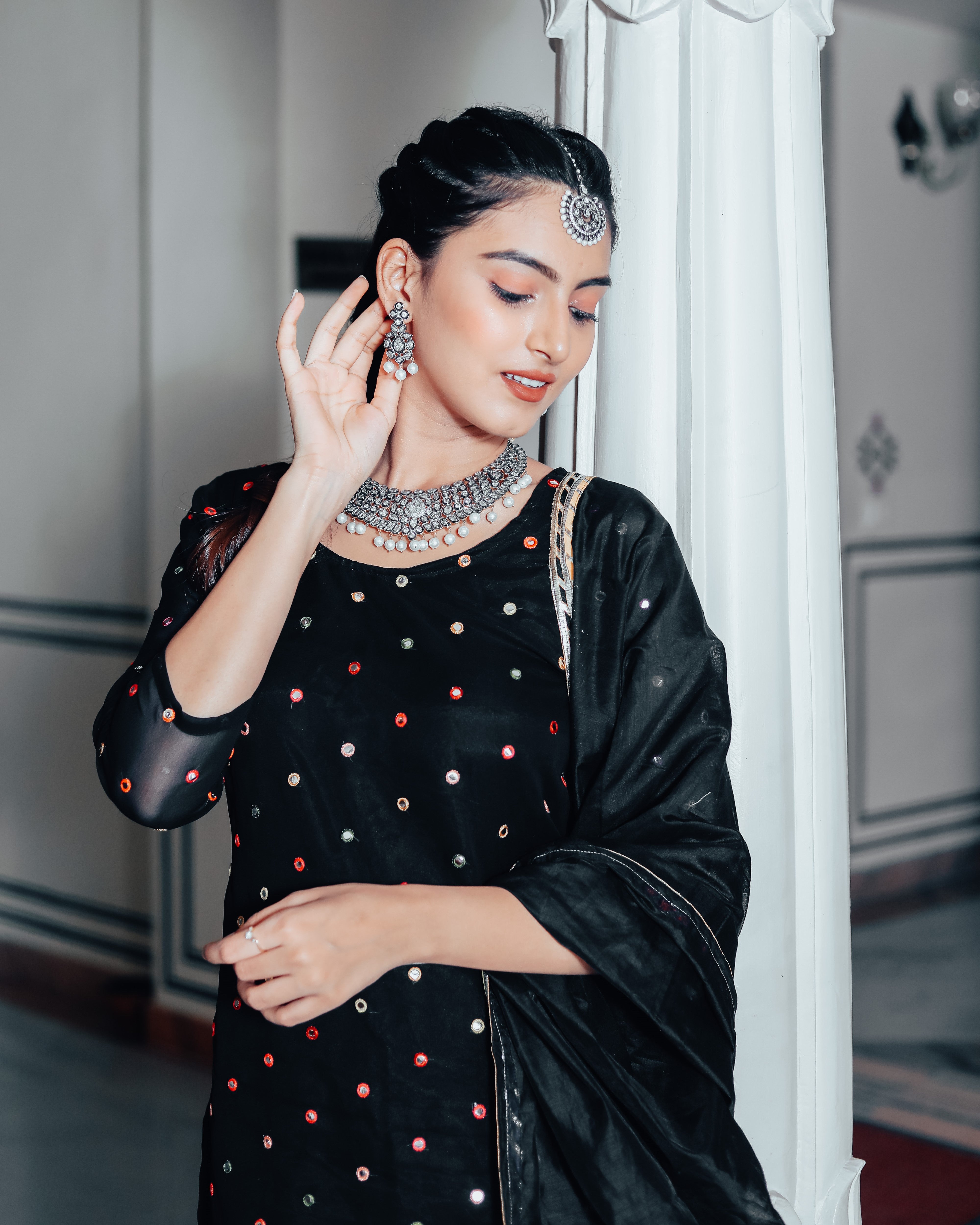 Stone black patiala suit set