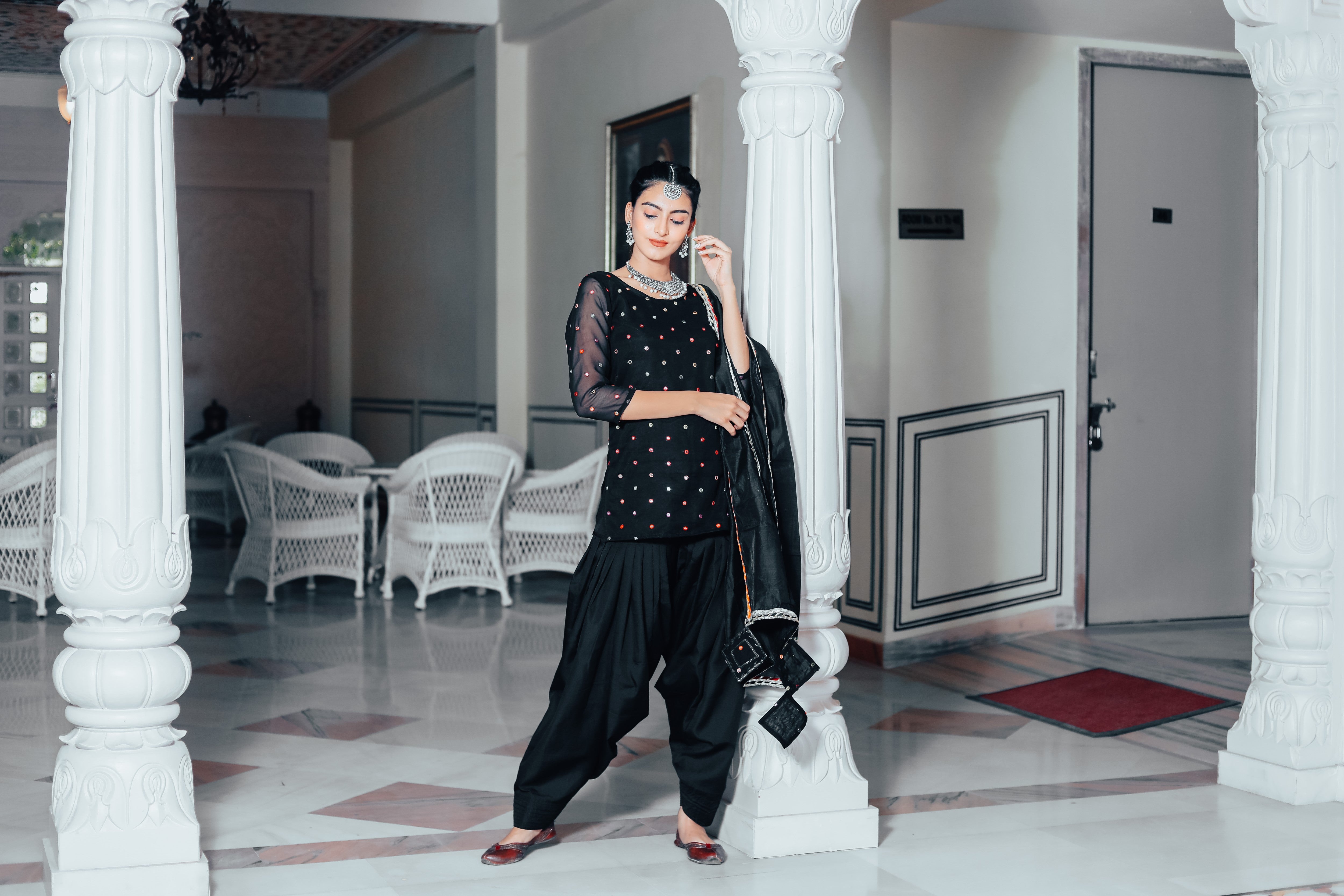 Stone black patiala suit set