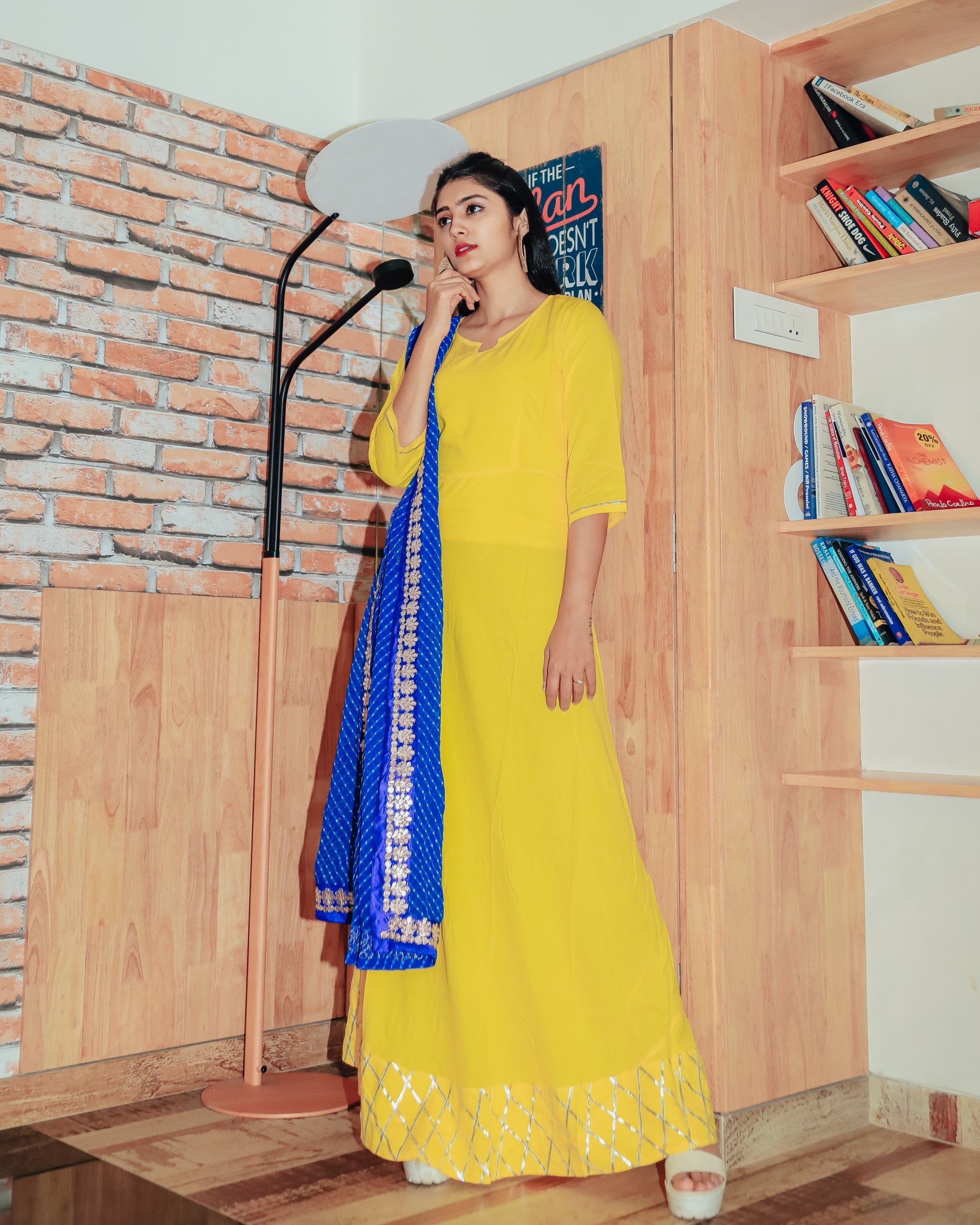 Bright Yellow Gotta Dress With Gorgeous Lehariya Dupatta