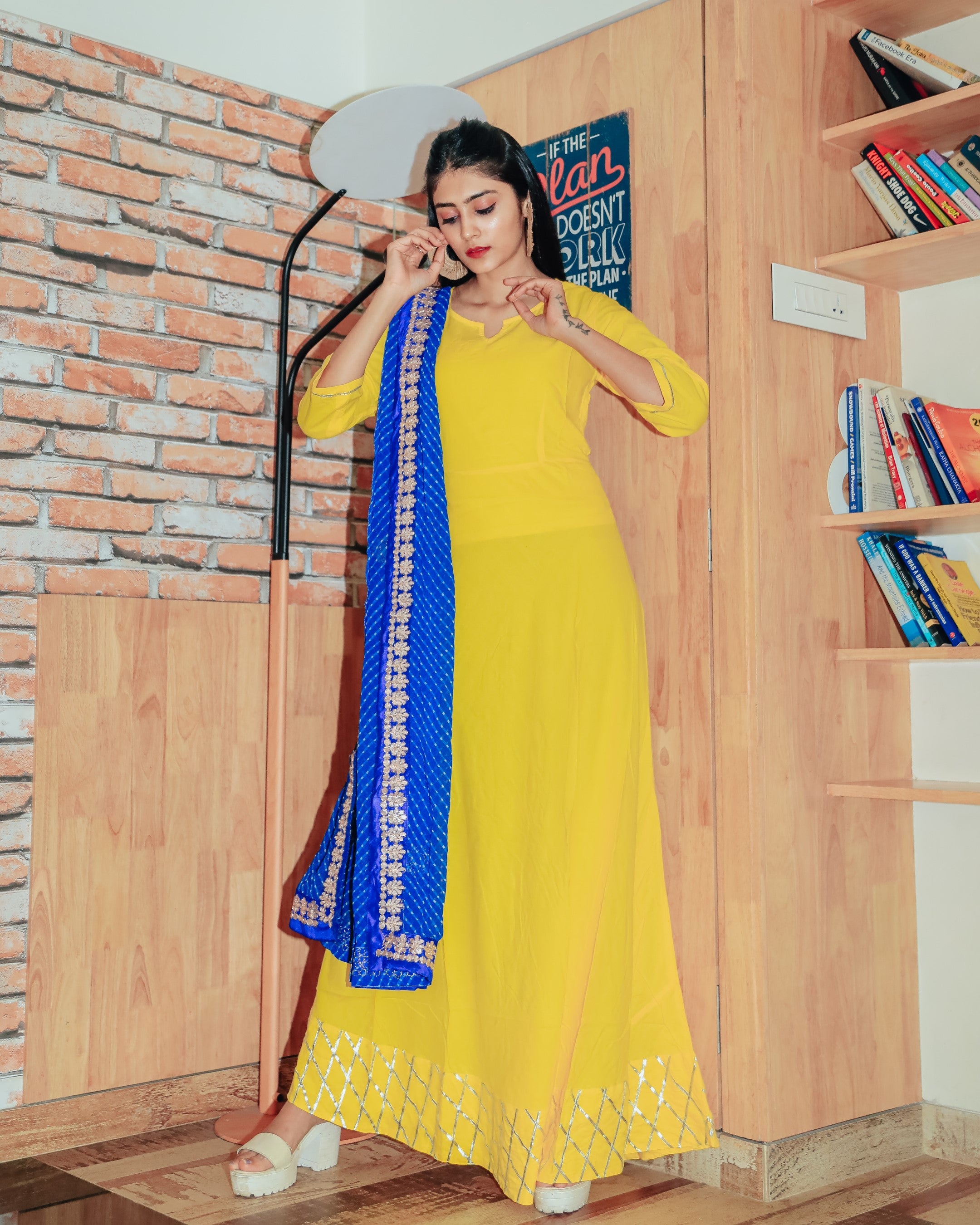 Bright Yellow Gotta Dress With Gorgeous Lehariya Dupatta