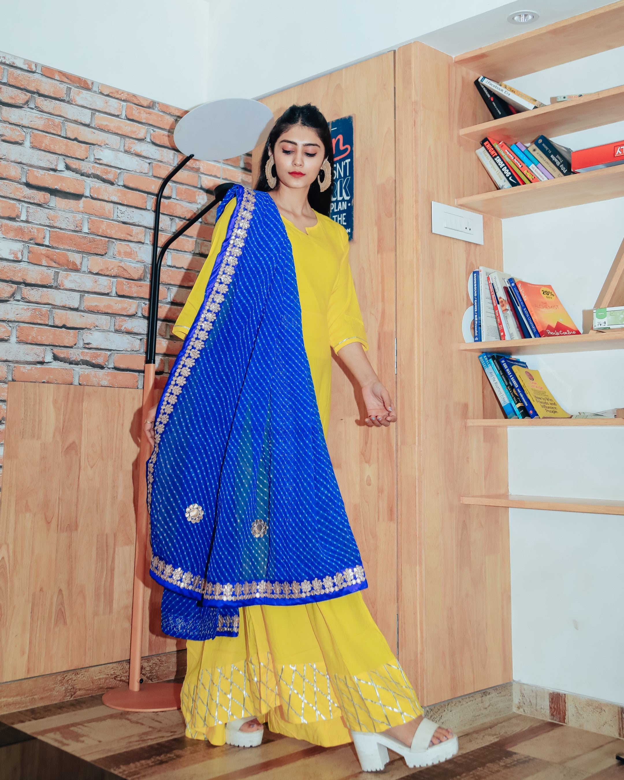 Bright Yellow Gotta Dress With Gorgeous Lehariya Dupatta
