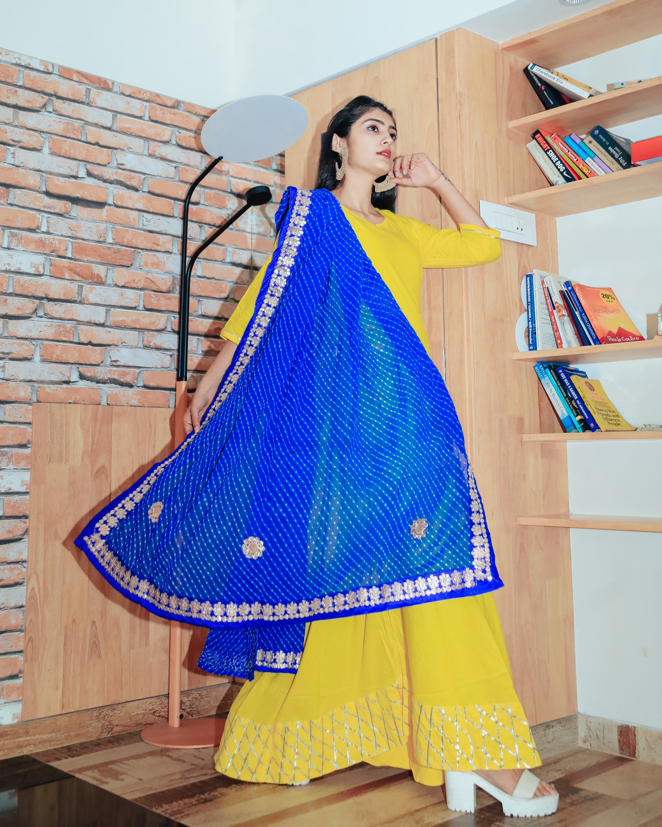Bright Yellow Gotta Dress With Gorgeous Lehariya Dupatta