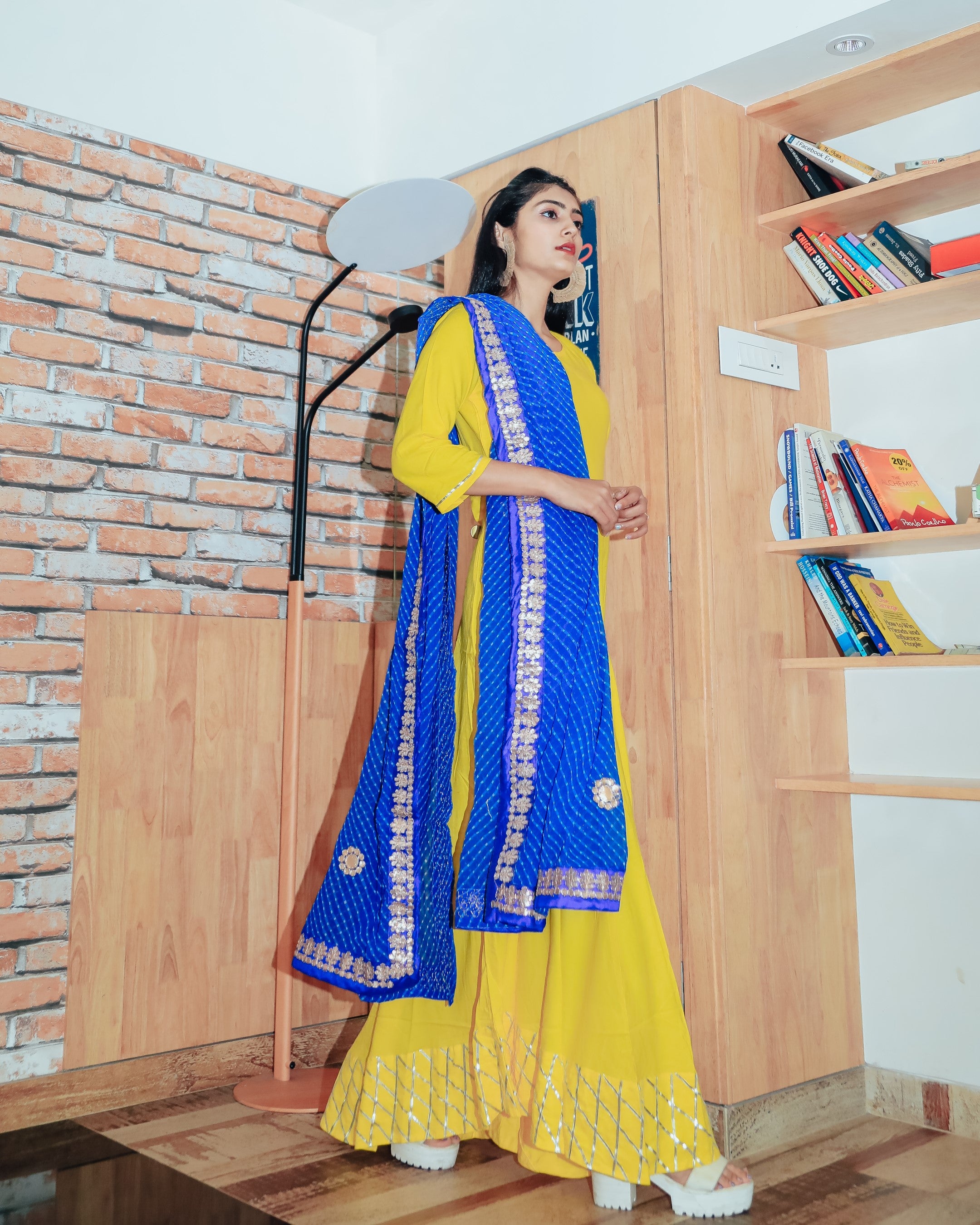 Bright Yellow Gotta Dress With Gorgeous Lehariya Dupatta
