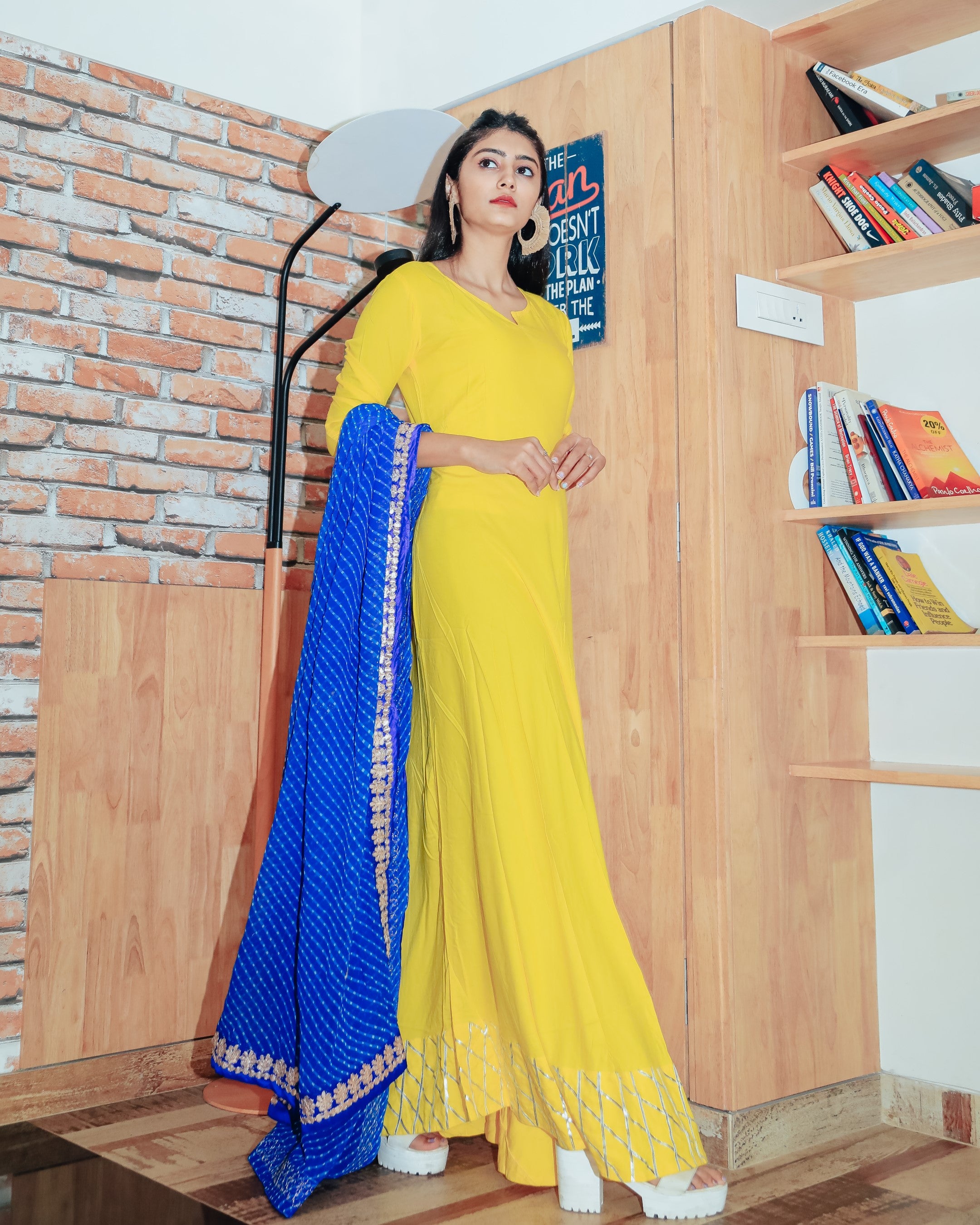 Bright Yellow Gotta Dress With Gorgeous Lehariya Dupatta
