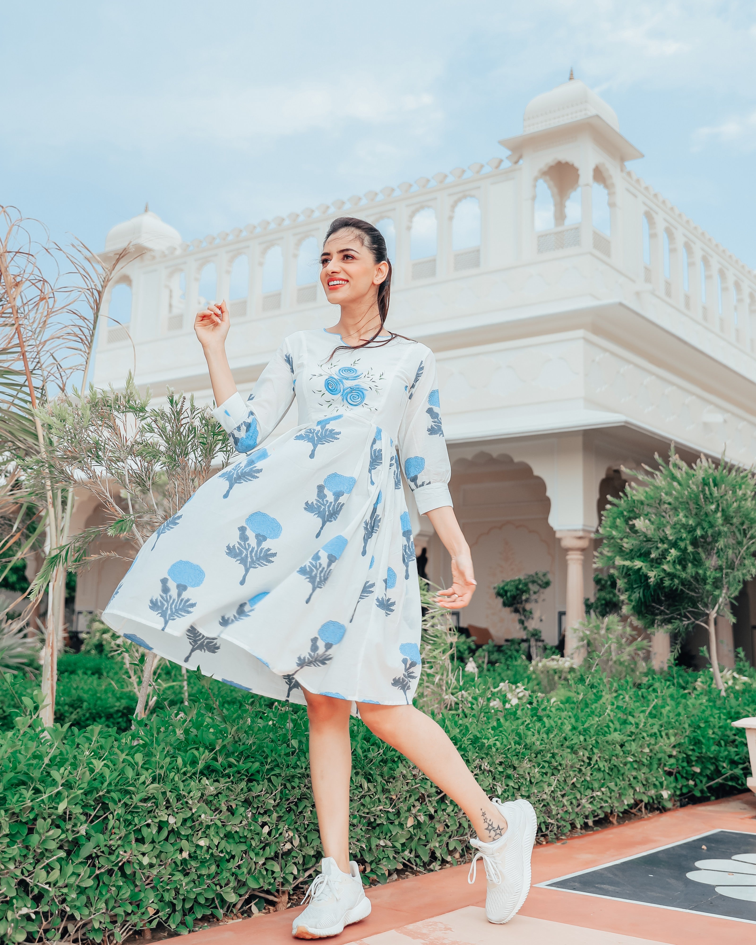 Frost Blue Floral Block Print Dress