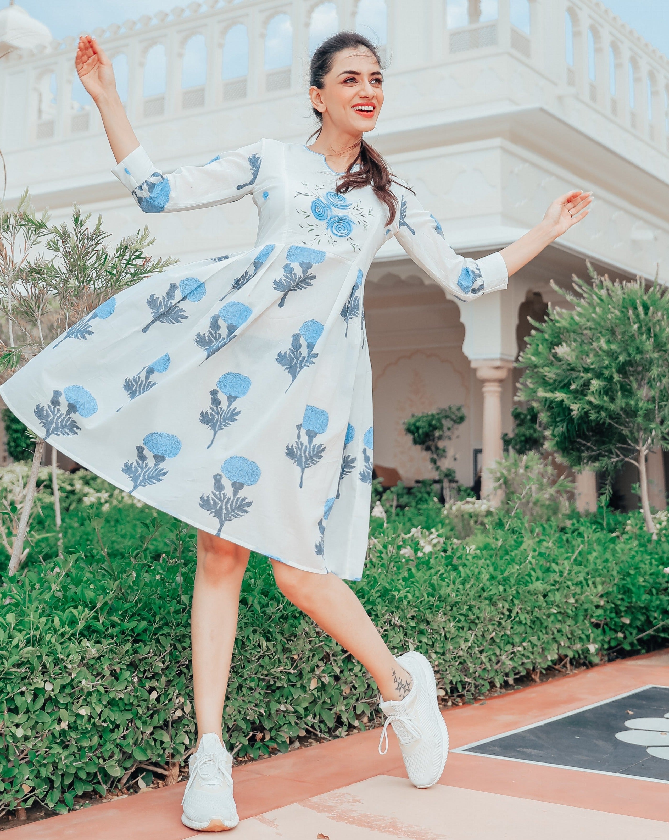 Frost Blue Floral Block Print Dress