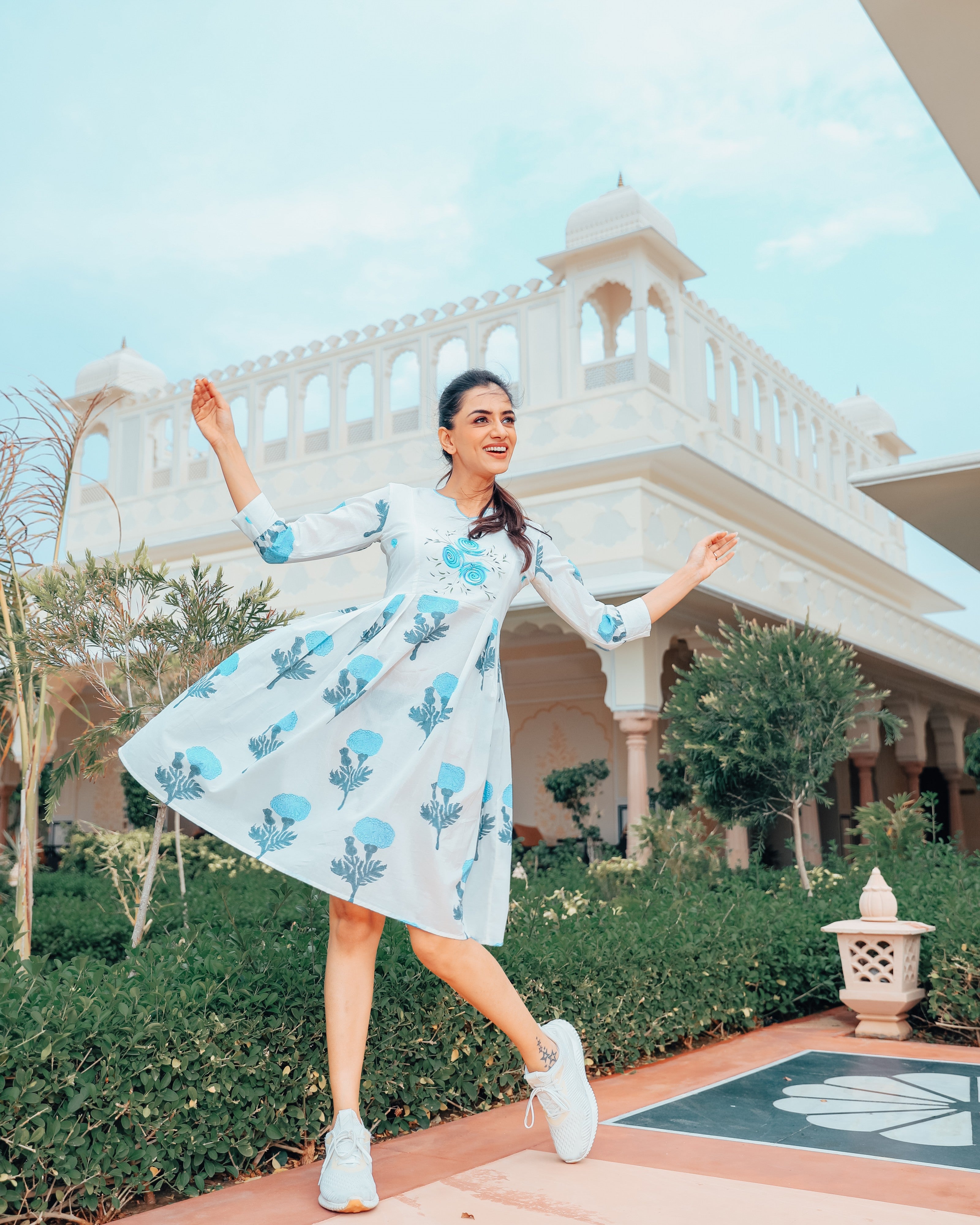 Frost Blue Floral Block Print Dress