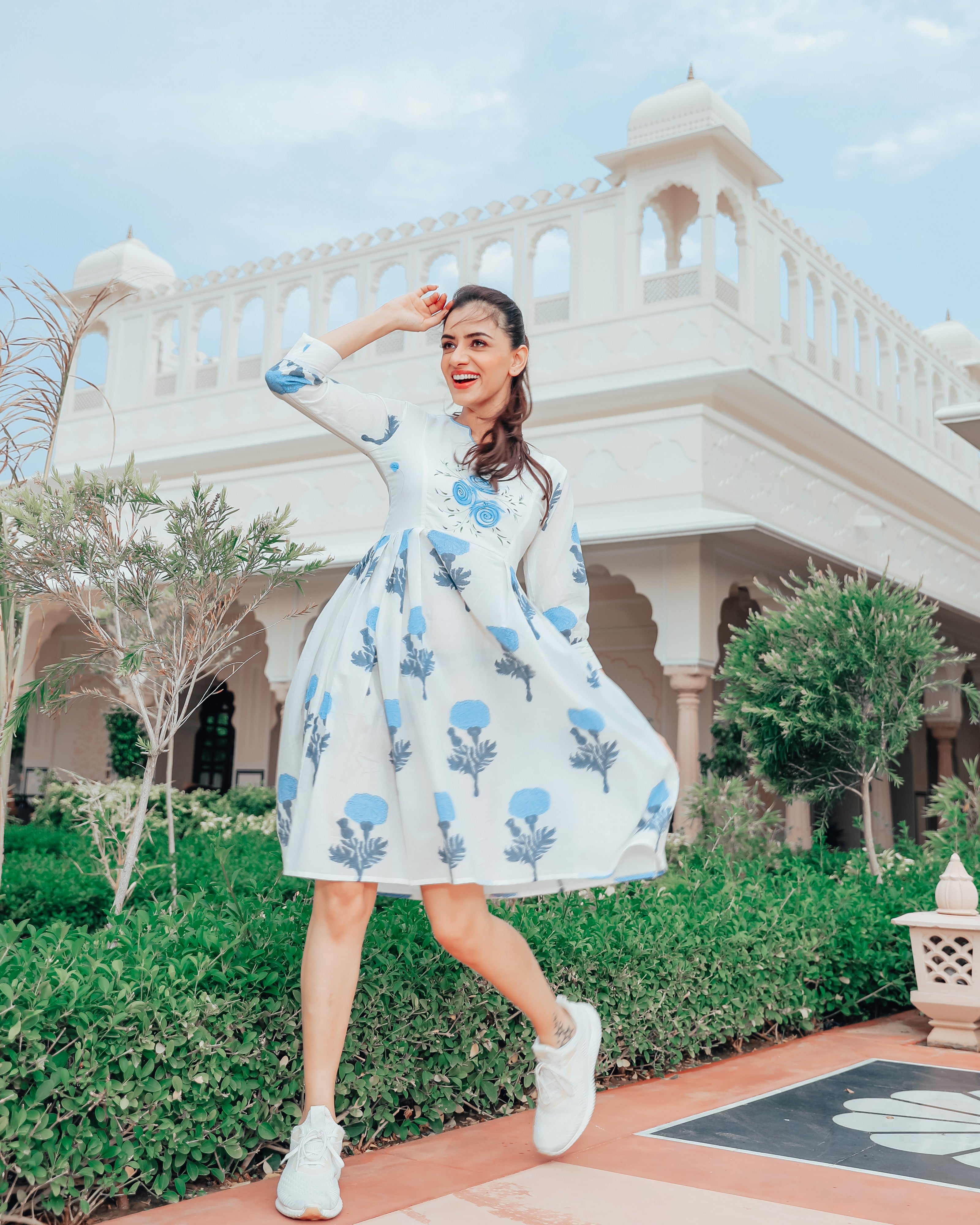 Frost Blue Floral Block Print Dress