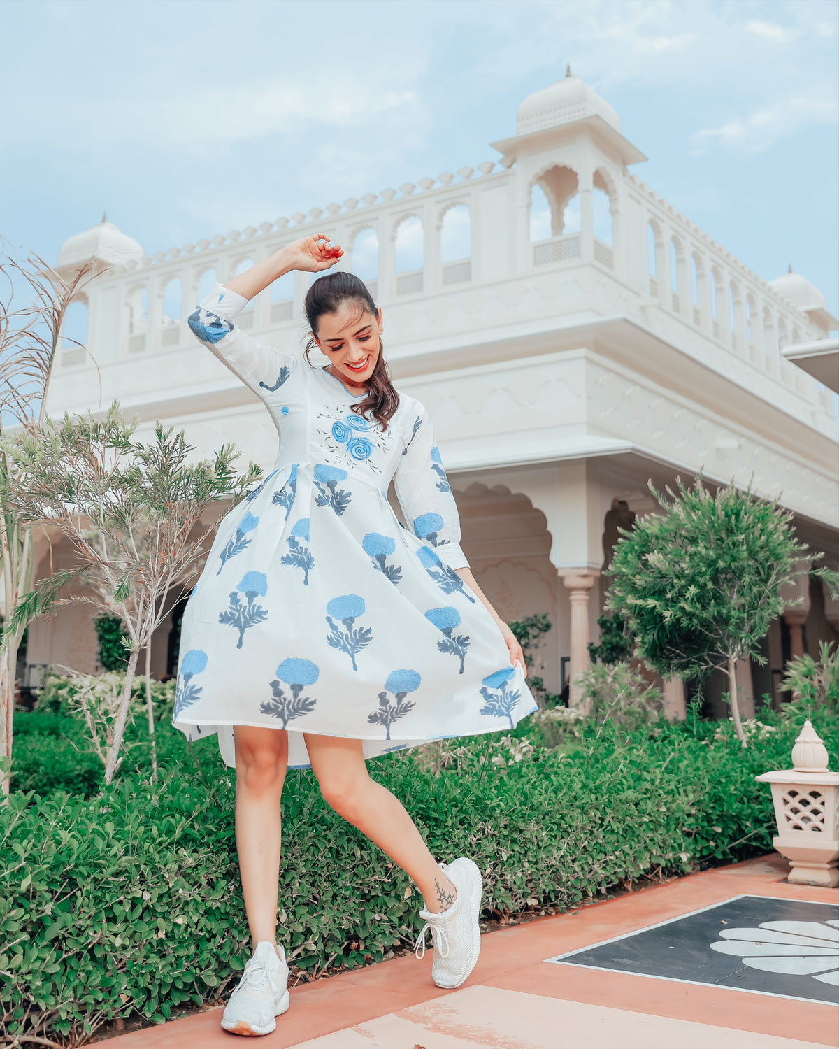Frost Blue Floral Block Print Dress