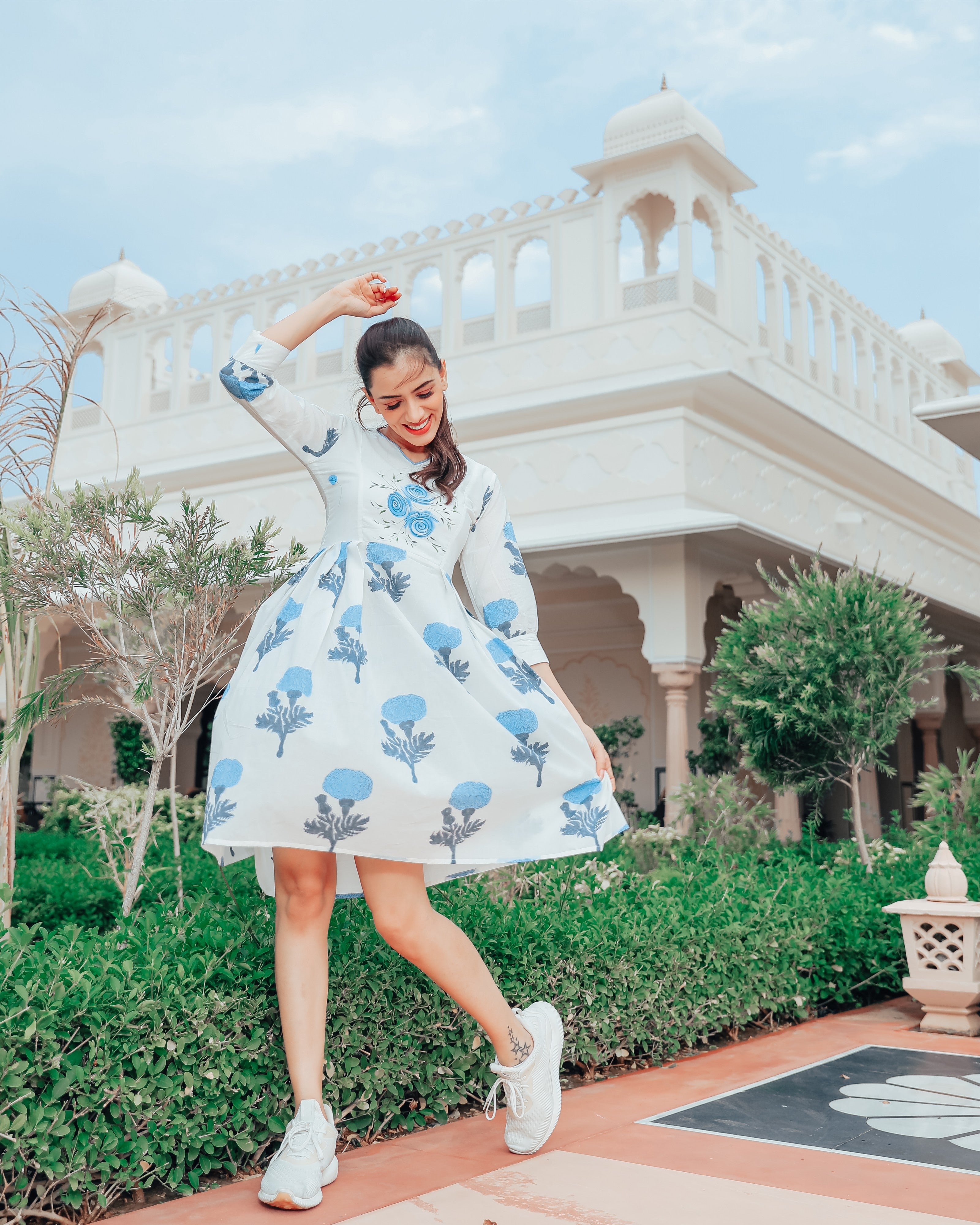 Frost Blue Floral Block Print Dress