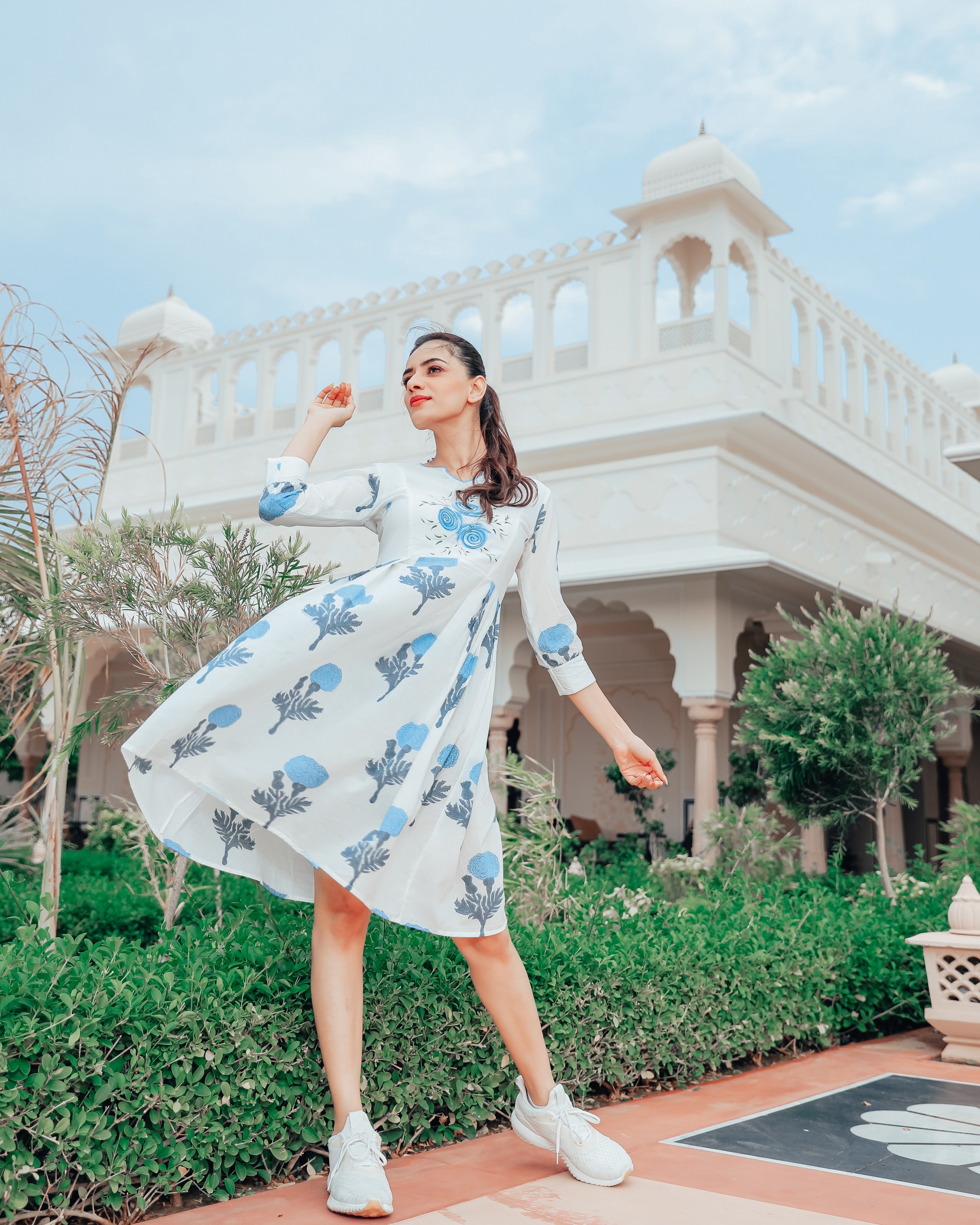 Frost Blue Floral Block Print Dress
