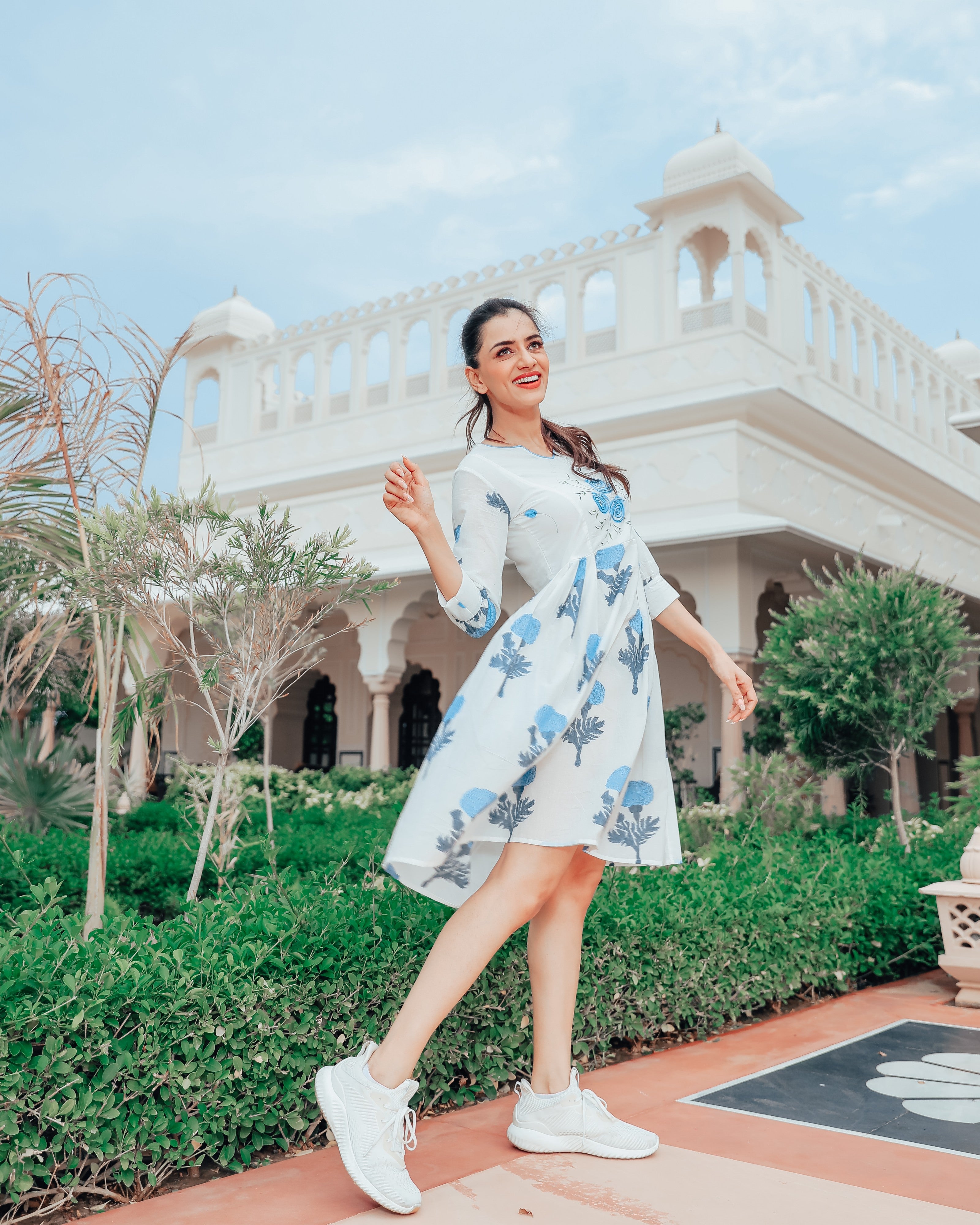 Frost Blue Floral Block Print Dress