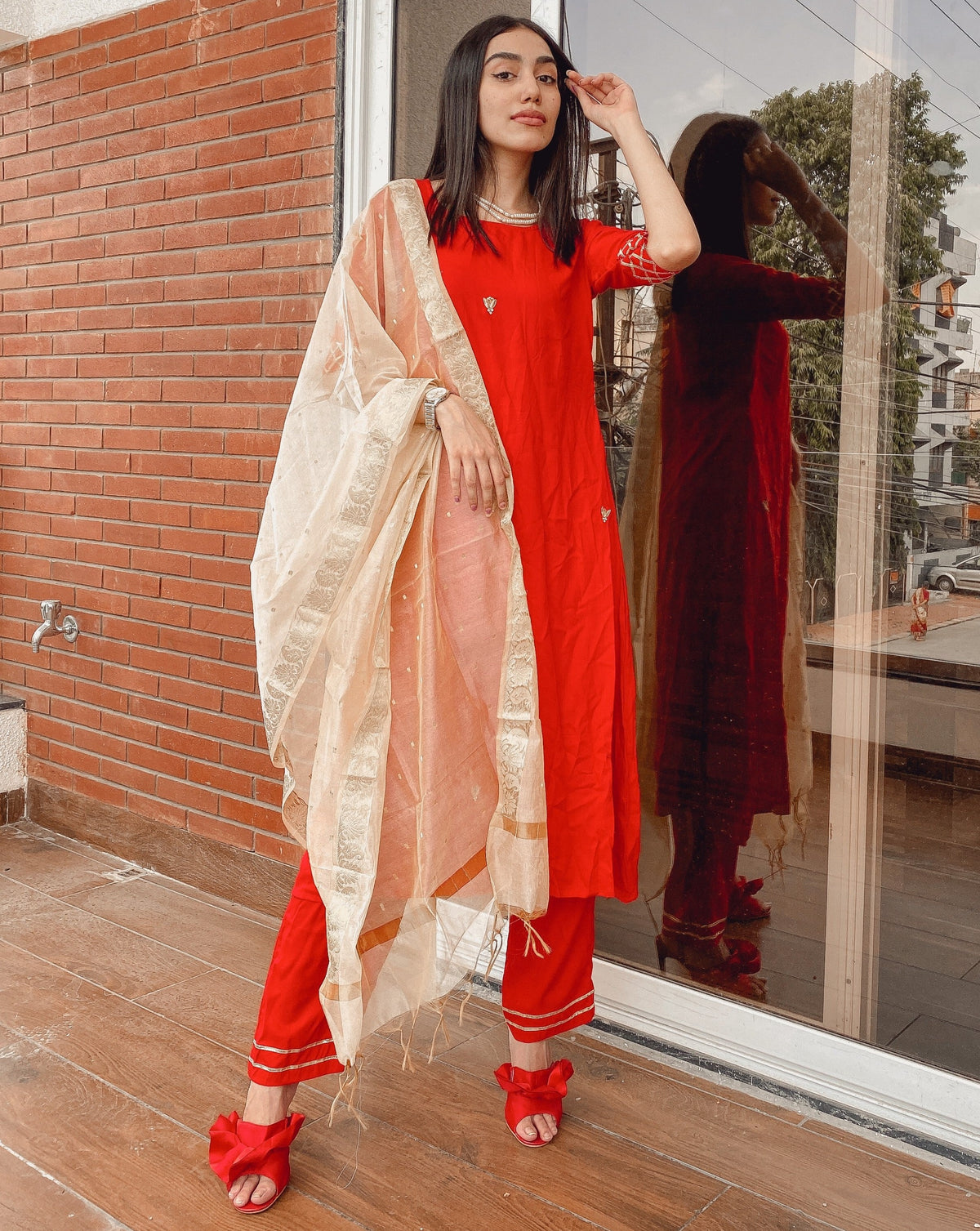 Shiny Red Suit Set
