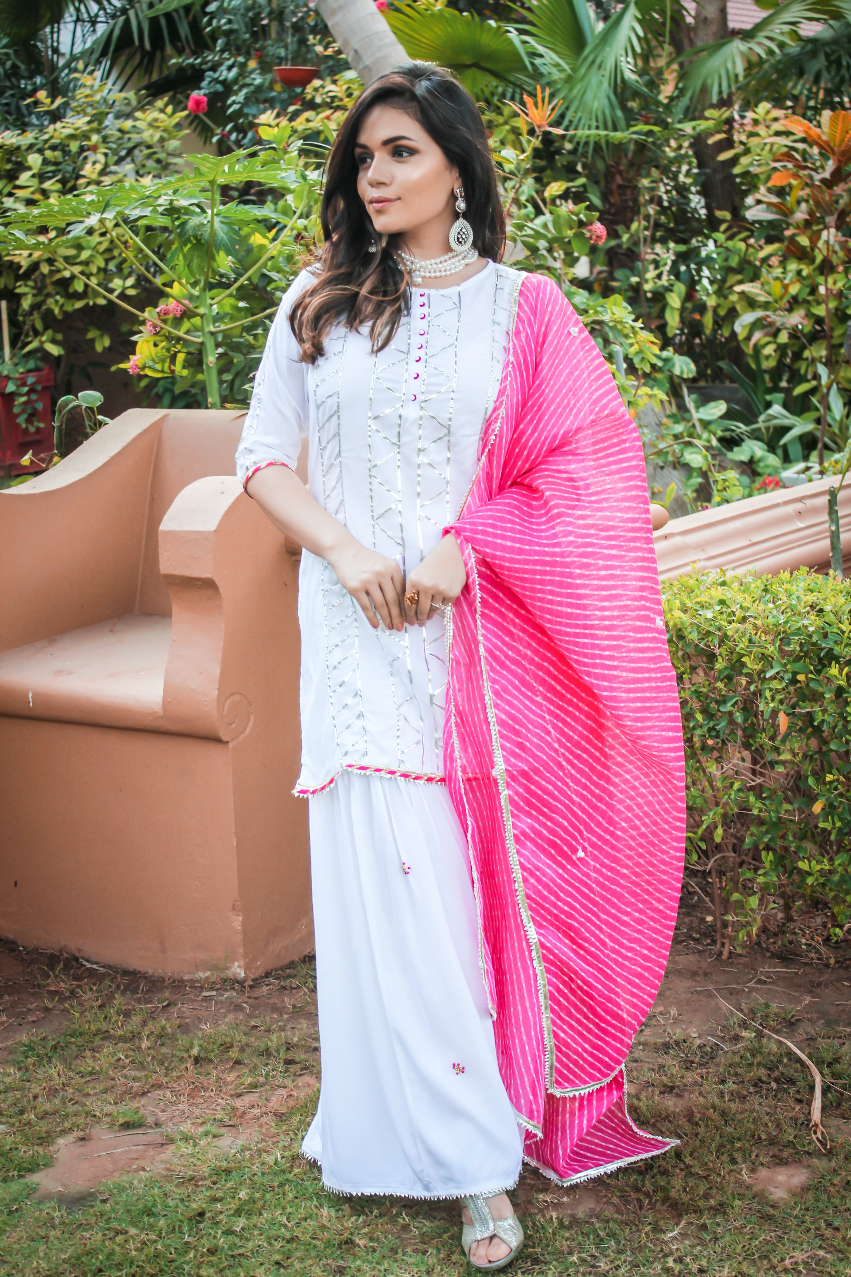 Silver White Gota work suit set