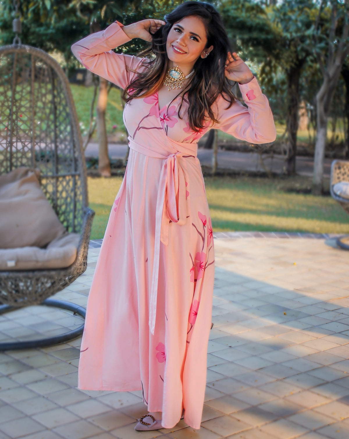 Exclusive bermuda peach hand painted dress