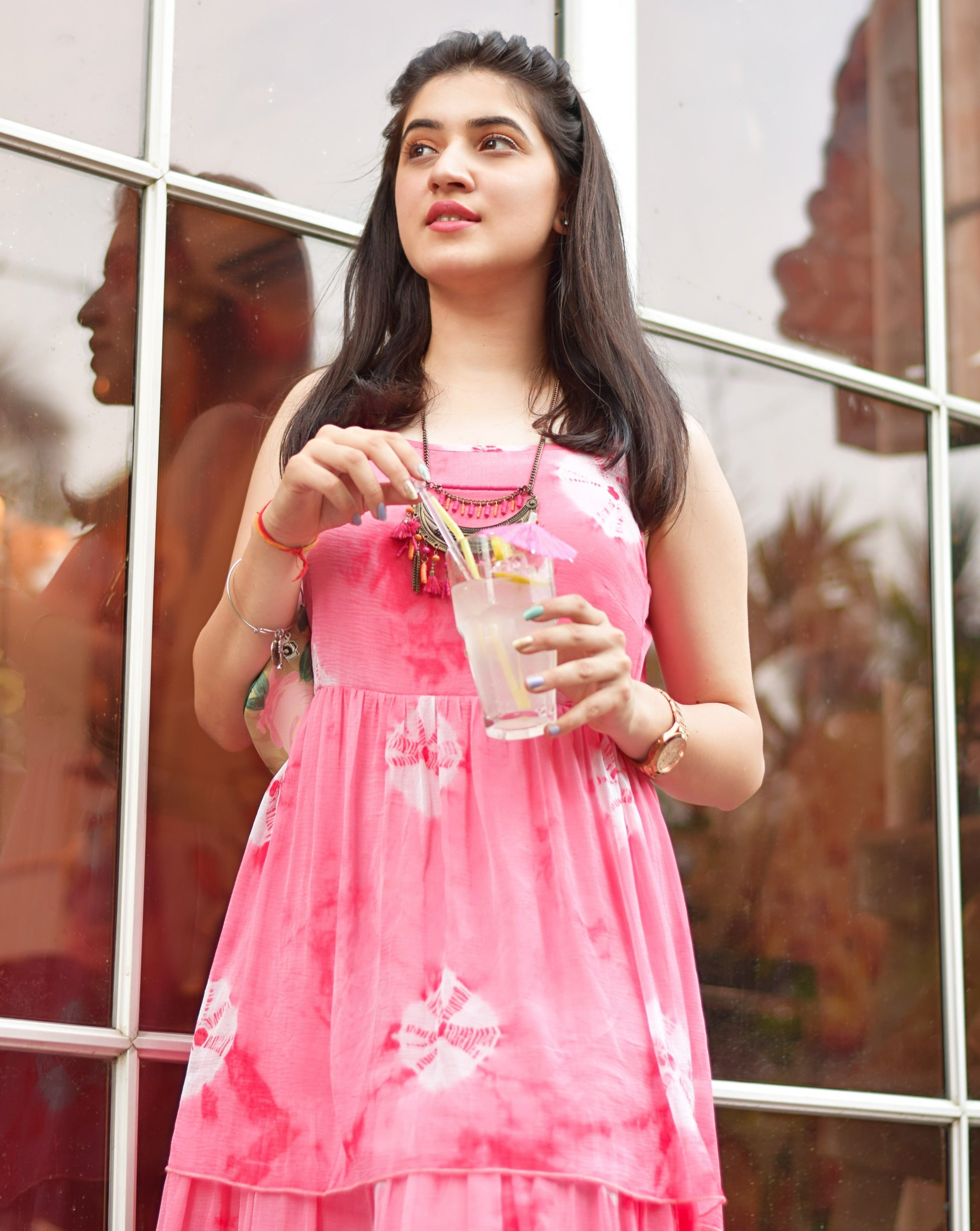 Candy Pink Tie dye Ruffle Dress