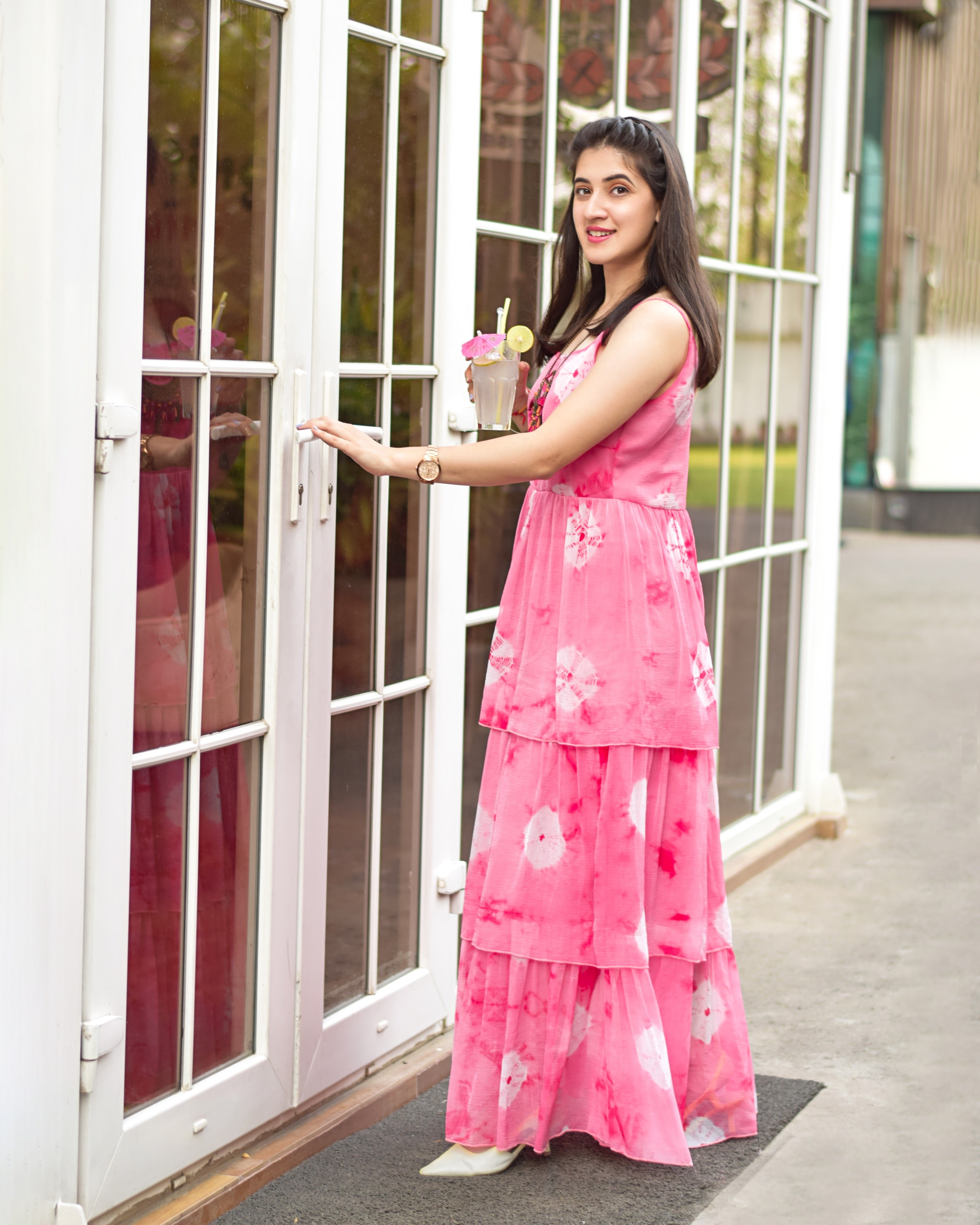 Candy Pink Tie dye Ruffle Dress