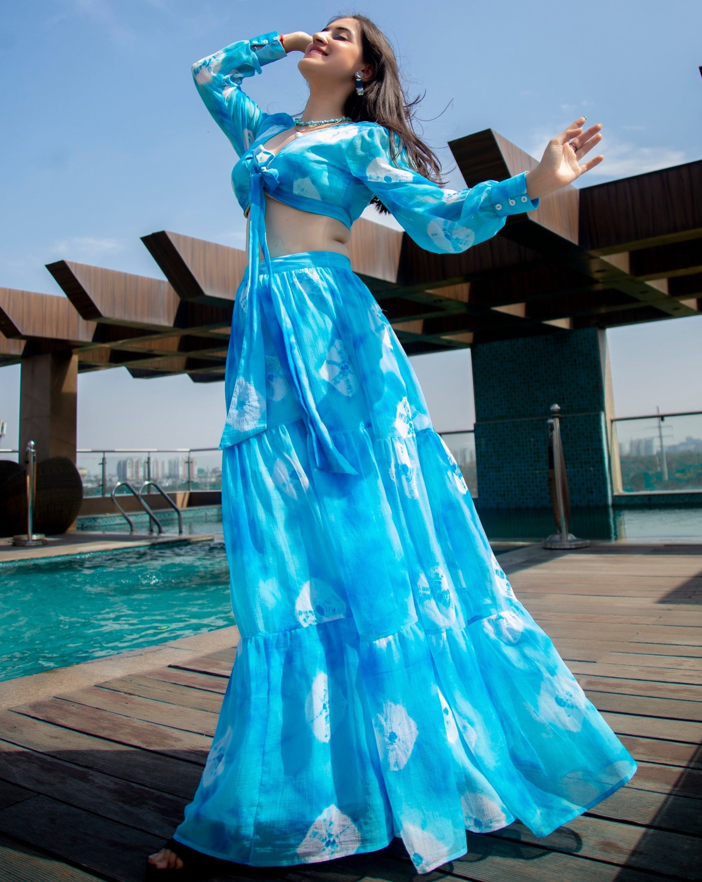 Maya Blue Crop Top Lehenga Dress