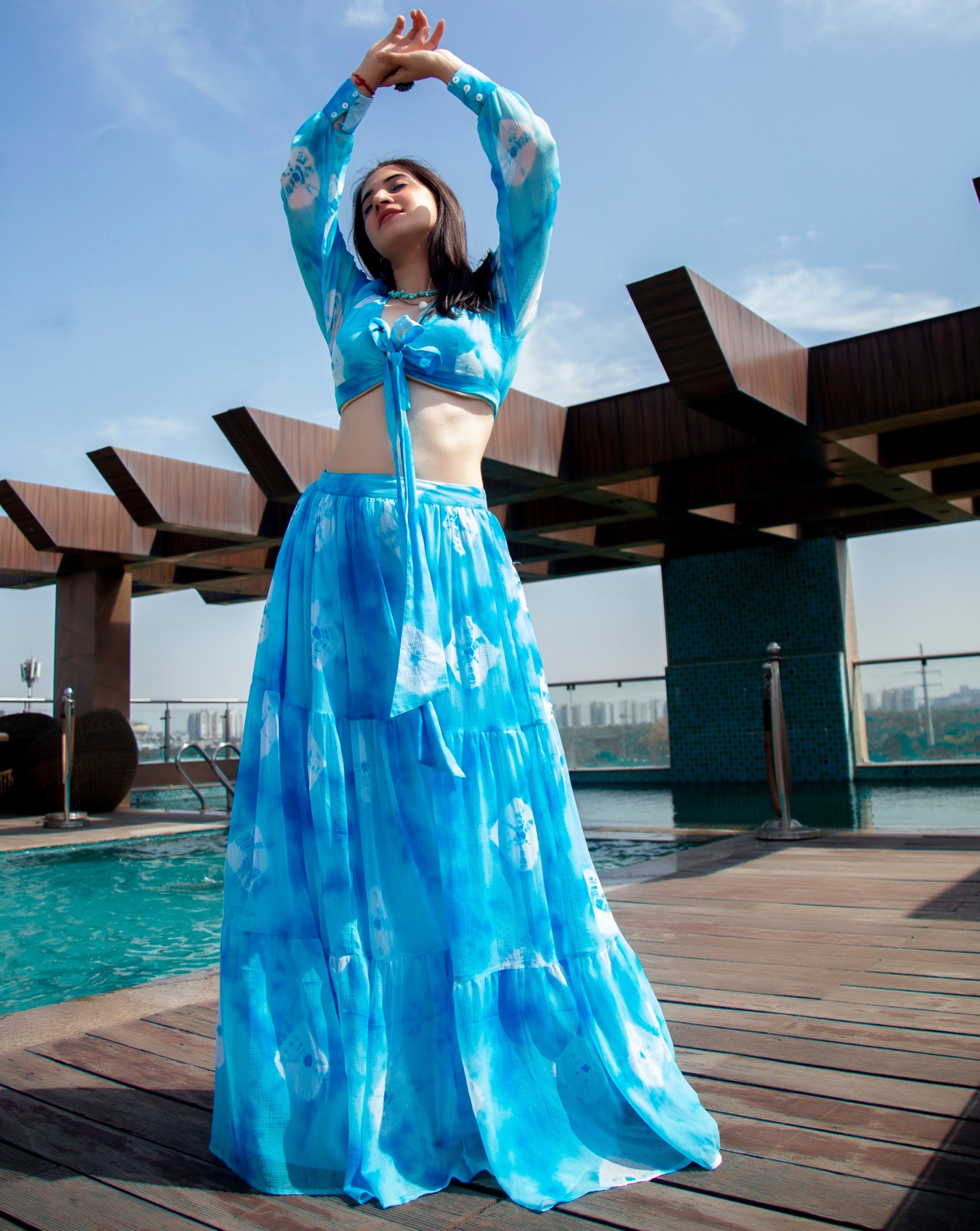 Maya Blue Crop Top Lehenga Dress