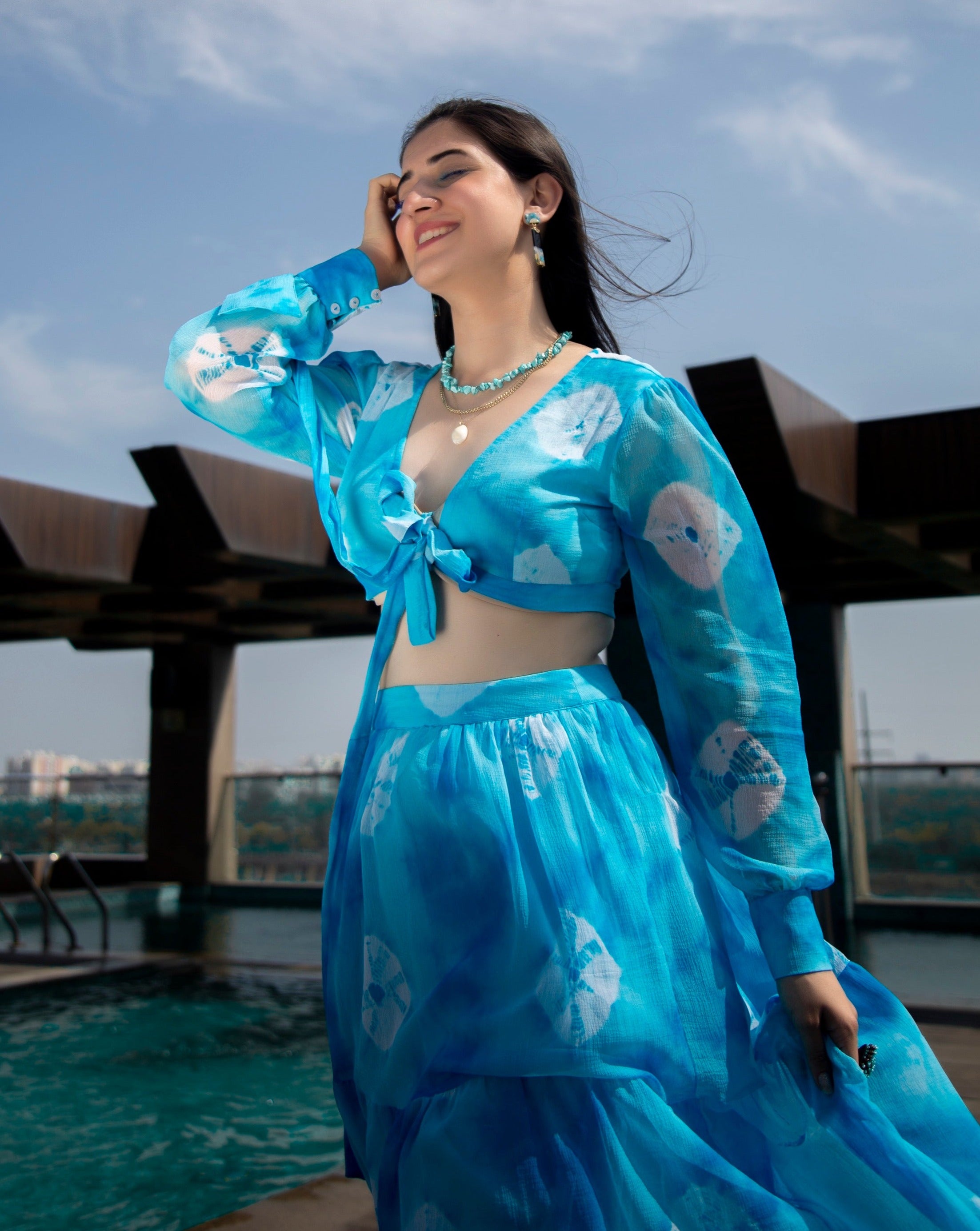 Maya Blue Crop Top Lehenga Dress