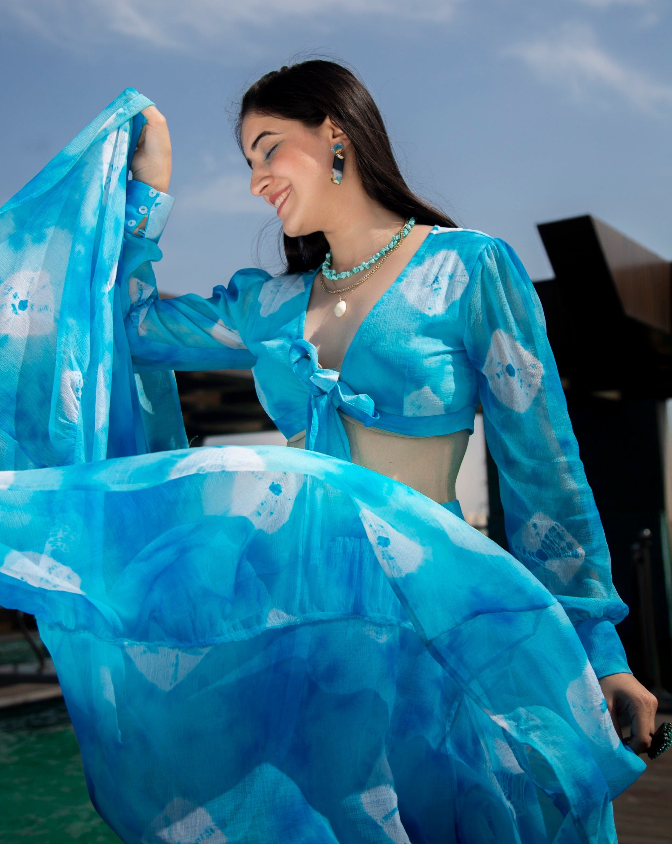 Maya Blue Crop Top Lehenga Dress