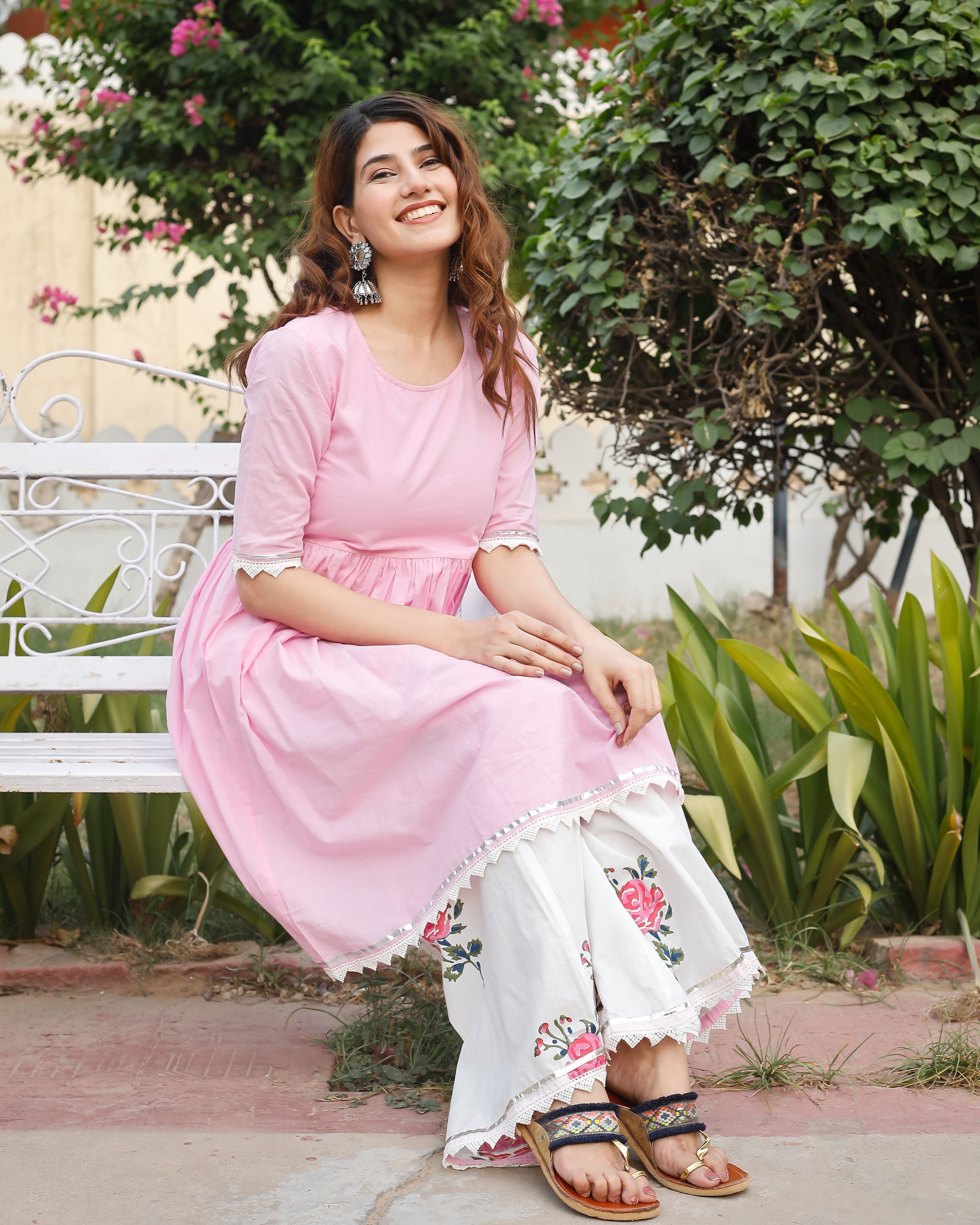Rose Pink Handblock Kurta Set