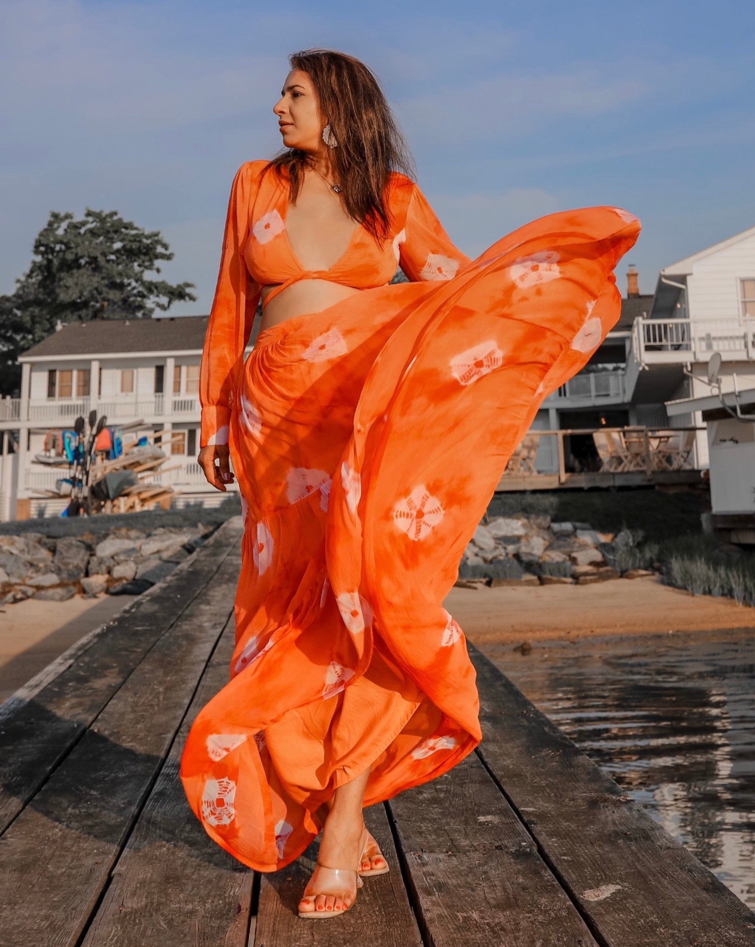 Three-piece Orange Co-ord Set - Masaya Couture