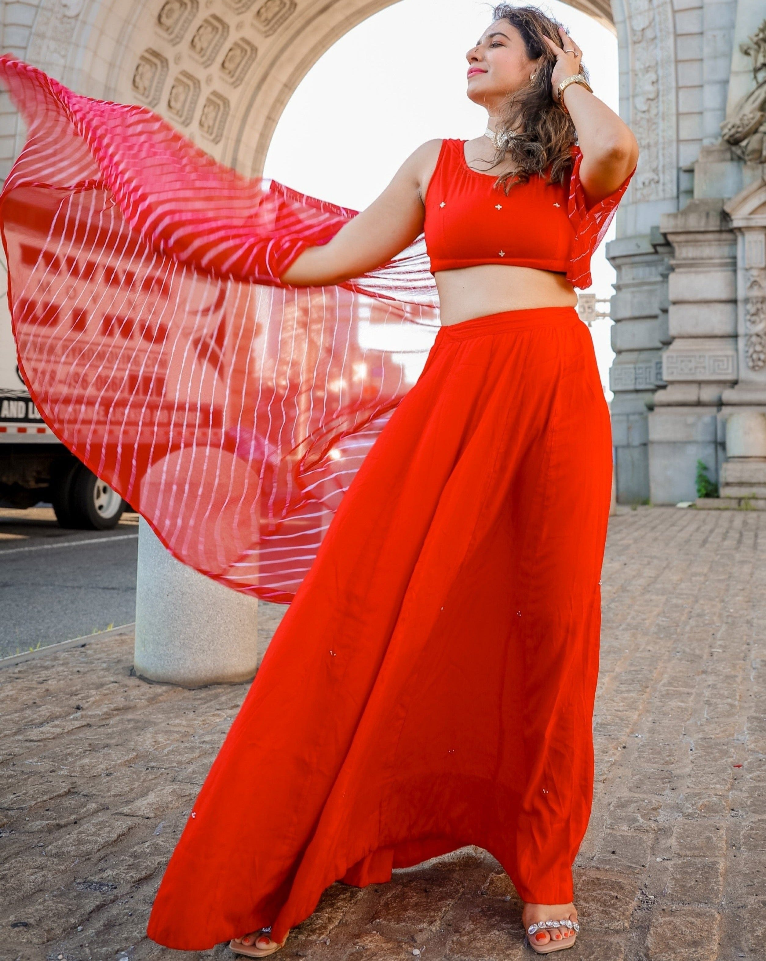 Scarlet red skirt set
