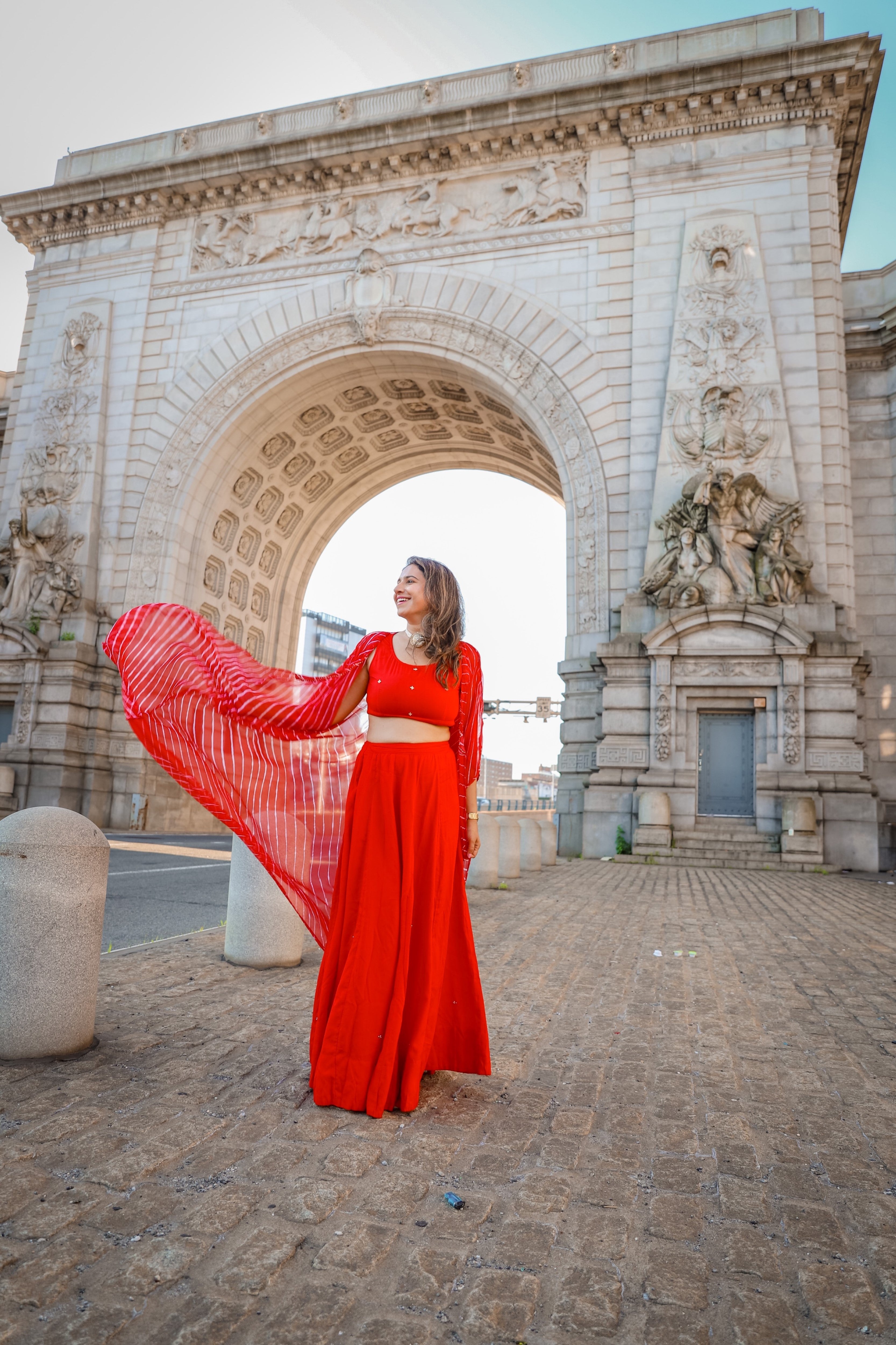 Scarlet red skirt set